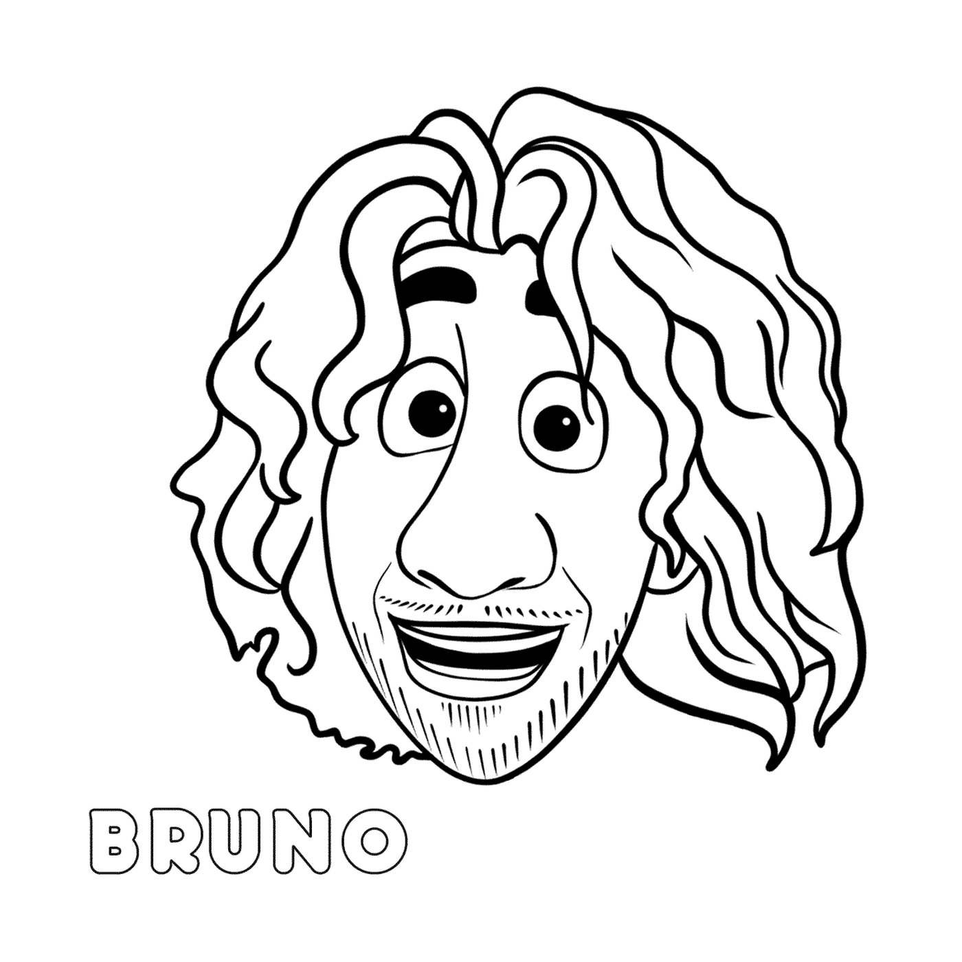  O rosto de Bruno com cabelos longos 