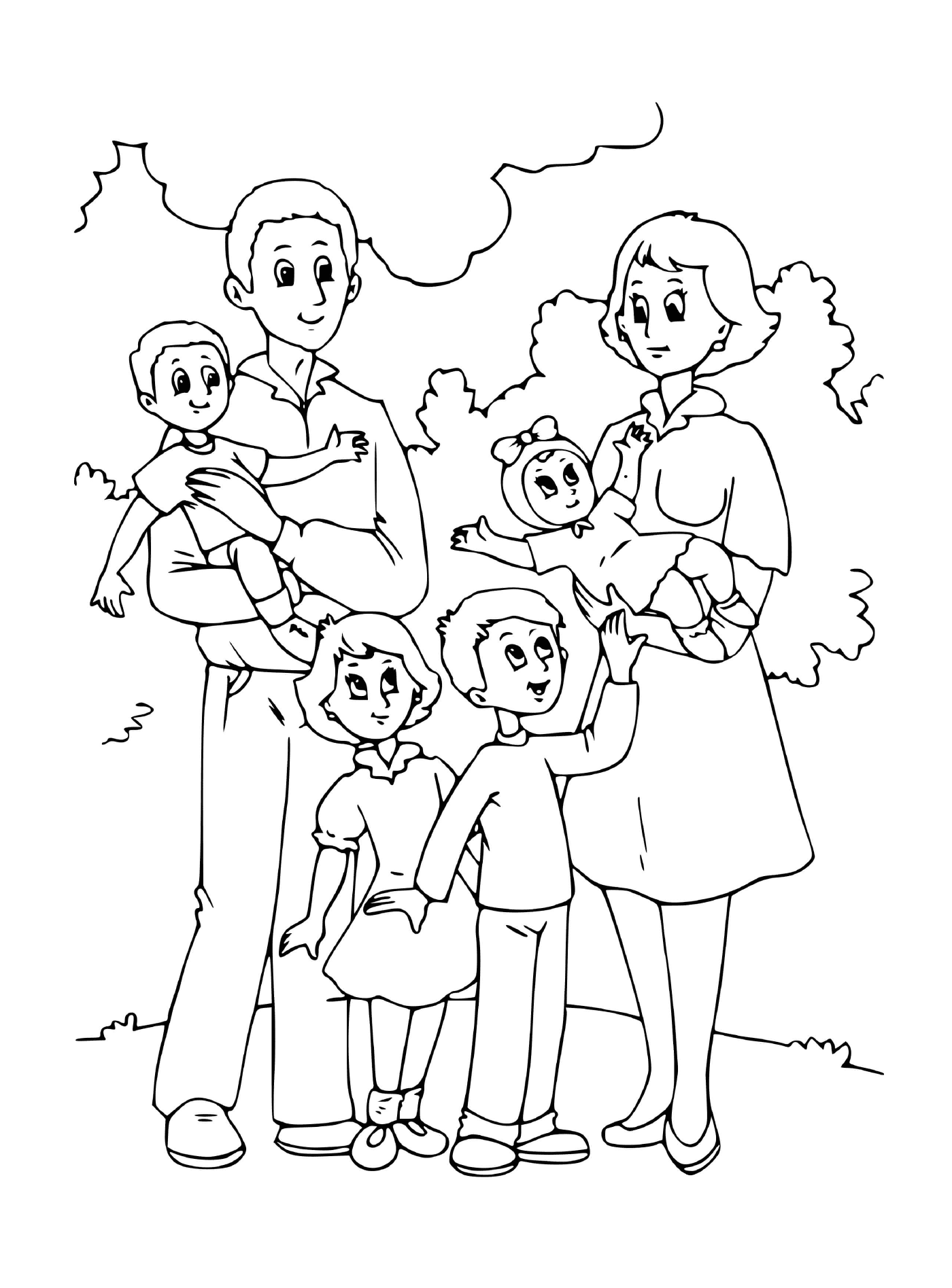  Uma família com vários filhos e seus pais 