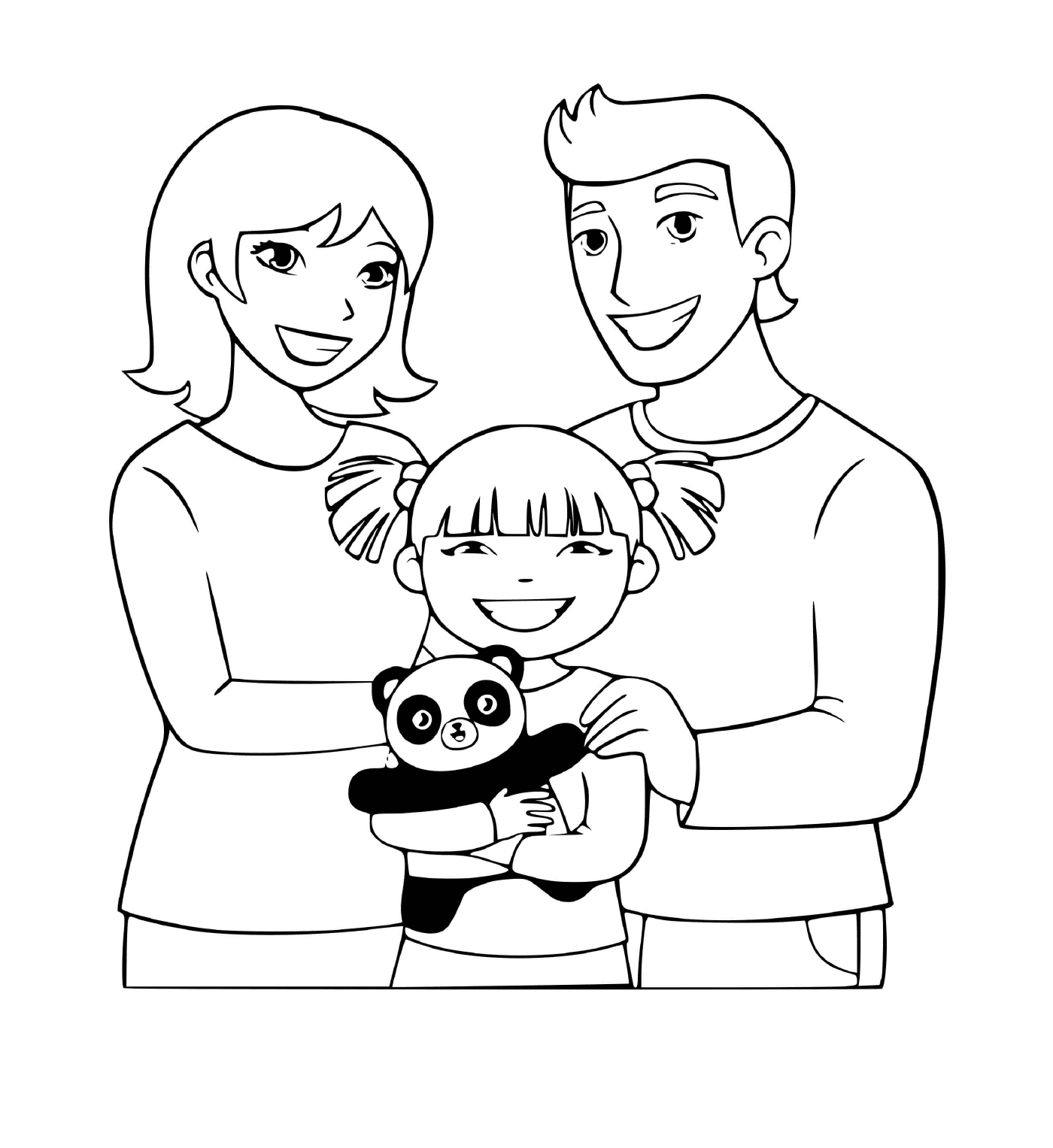  Uma família com sua única filha e seu panda de pelúcia 
