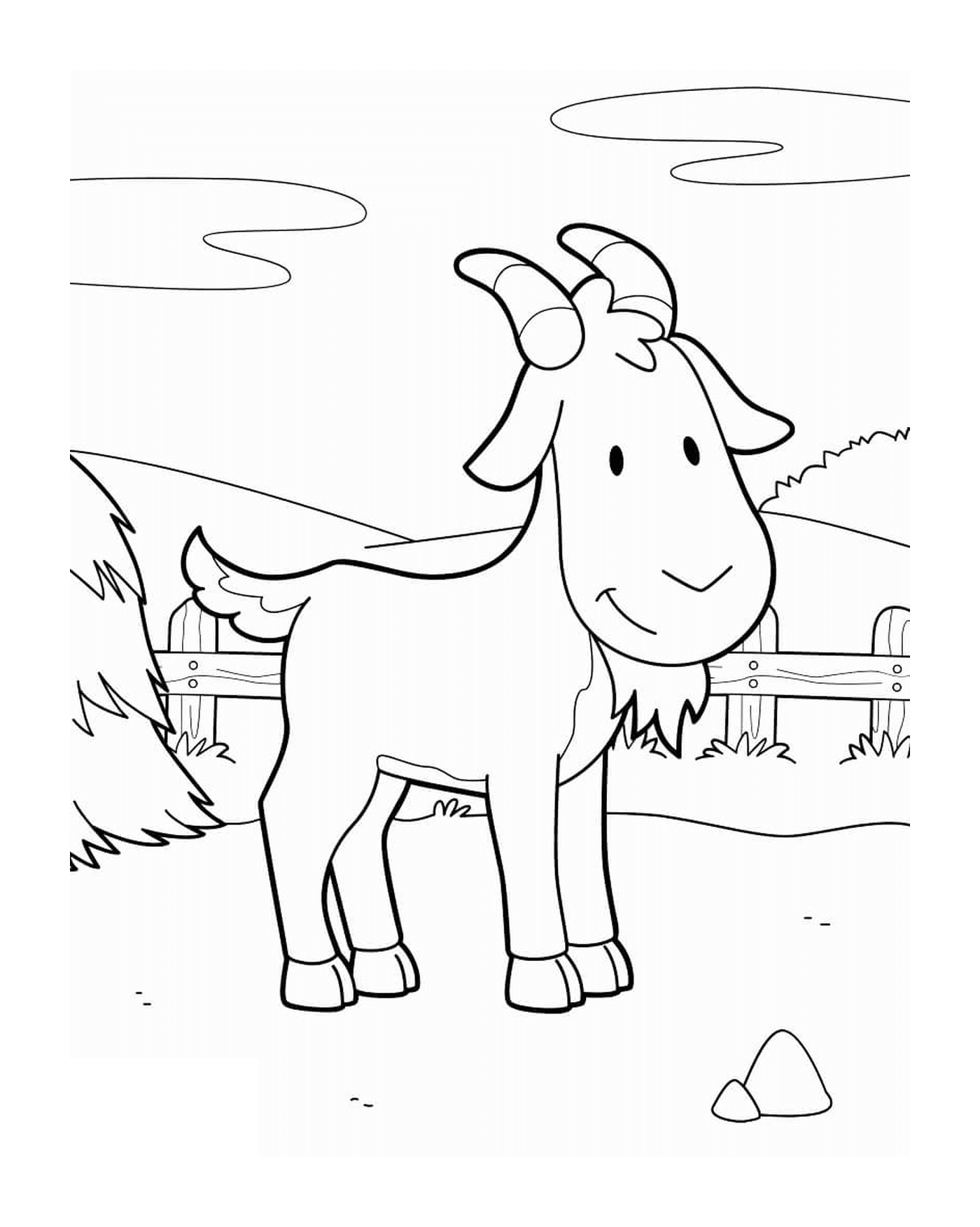  uma cabra em pé na grama perto de uma cerca 