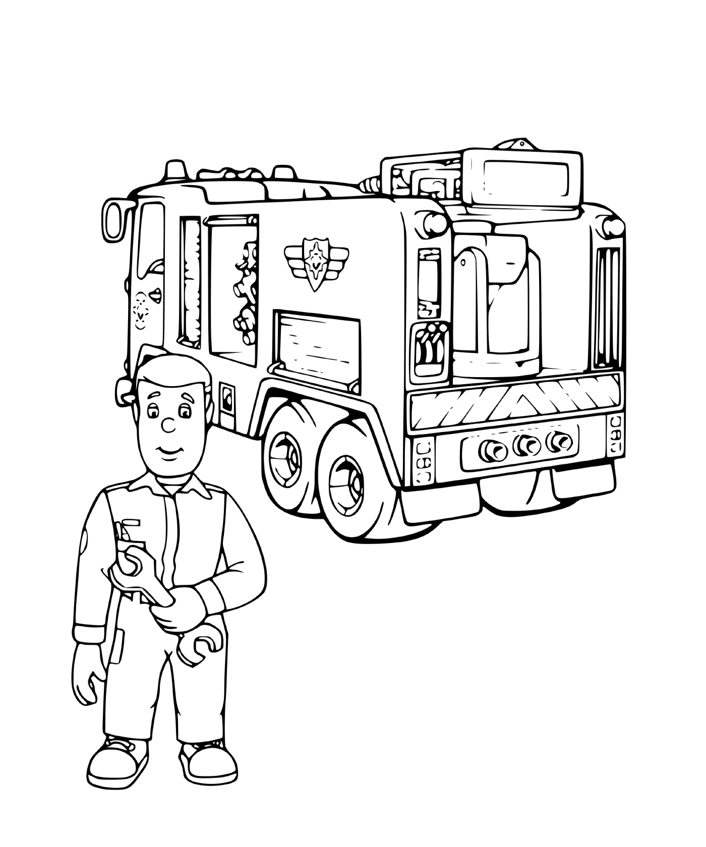  Um homem e um caminhão de bombeiros 