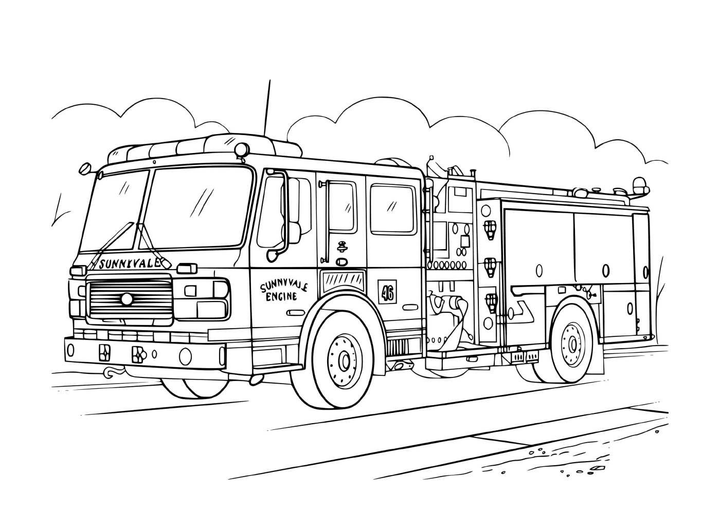  Desenho de um caminhão de bombeiros realista 