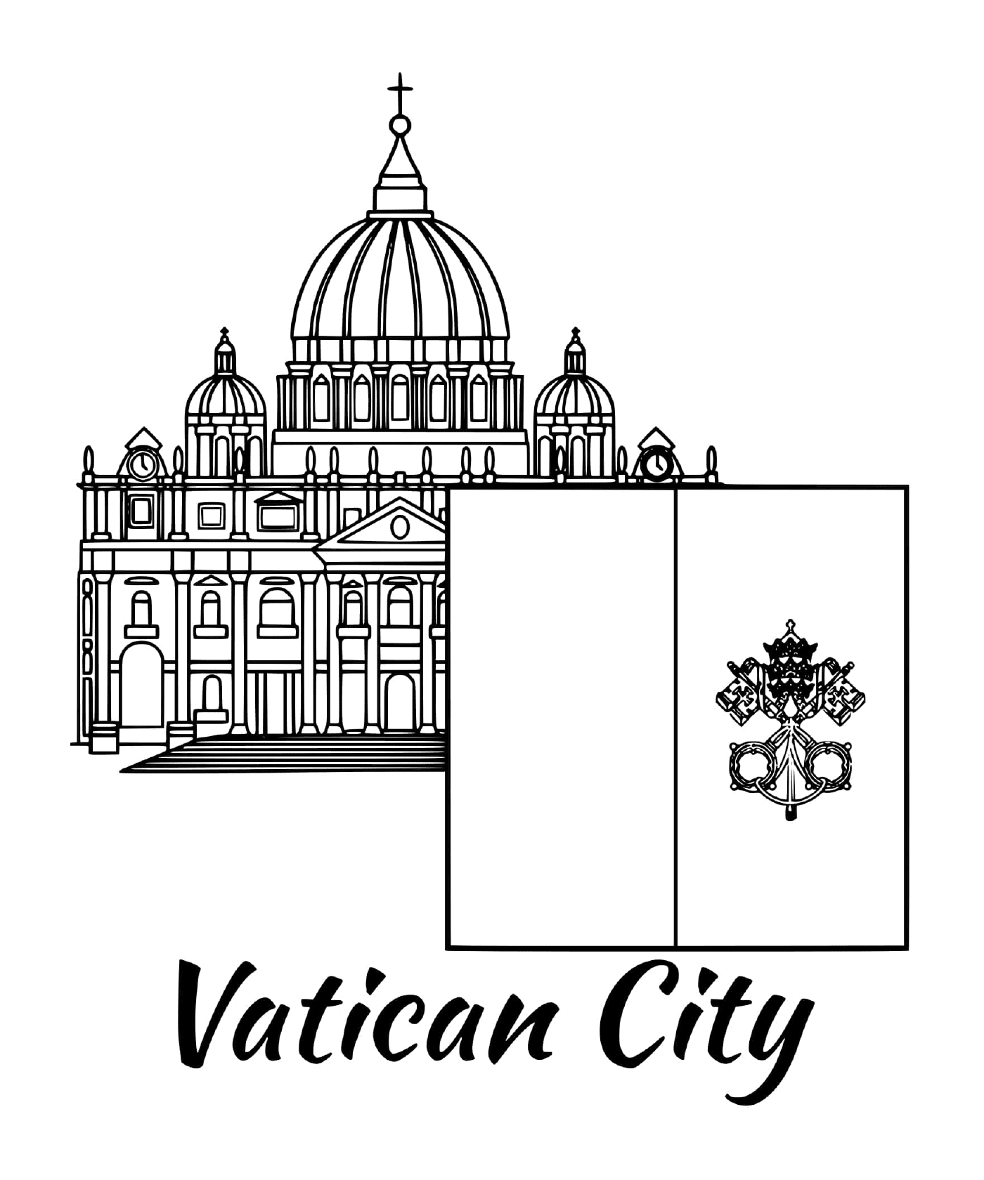  Bandeira do Vaticano com a Basílica de São Pedro 
