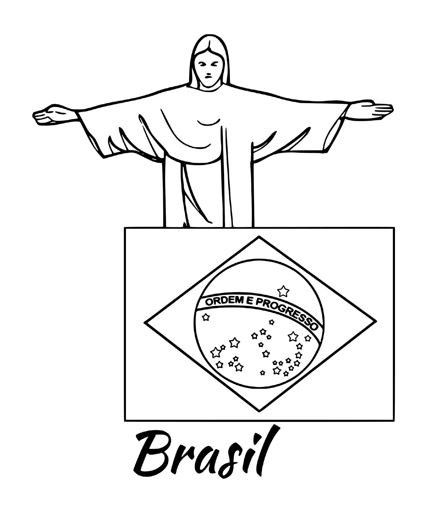  带着耶稣雕像的巴西国旗 
