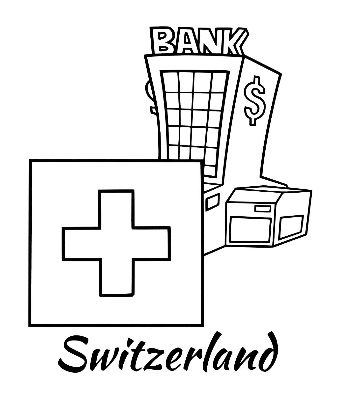  瑞士与银行的国旗 