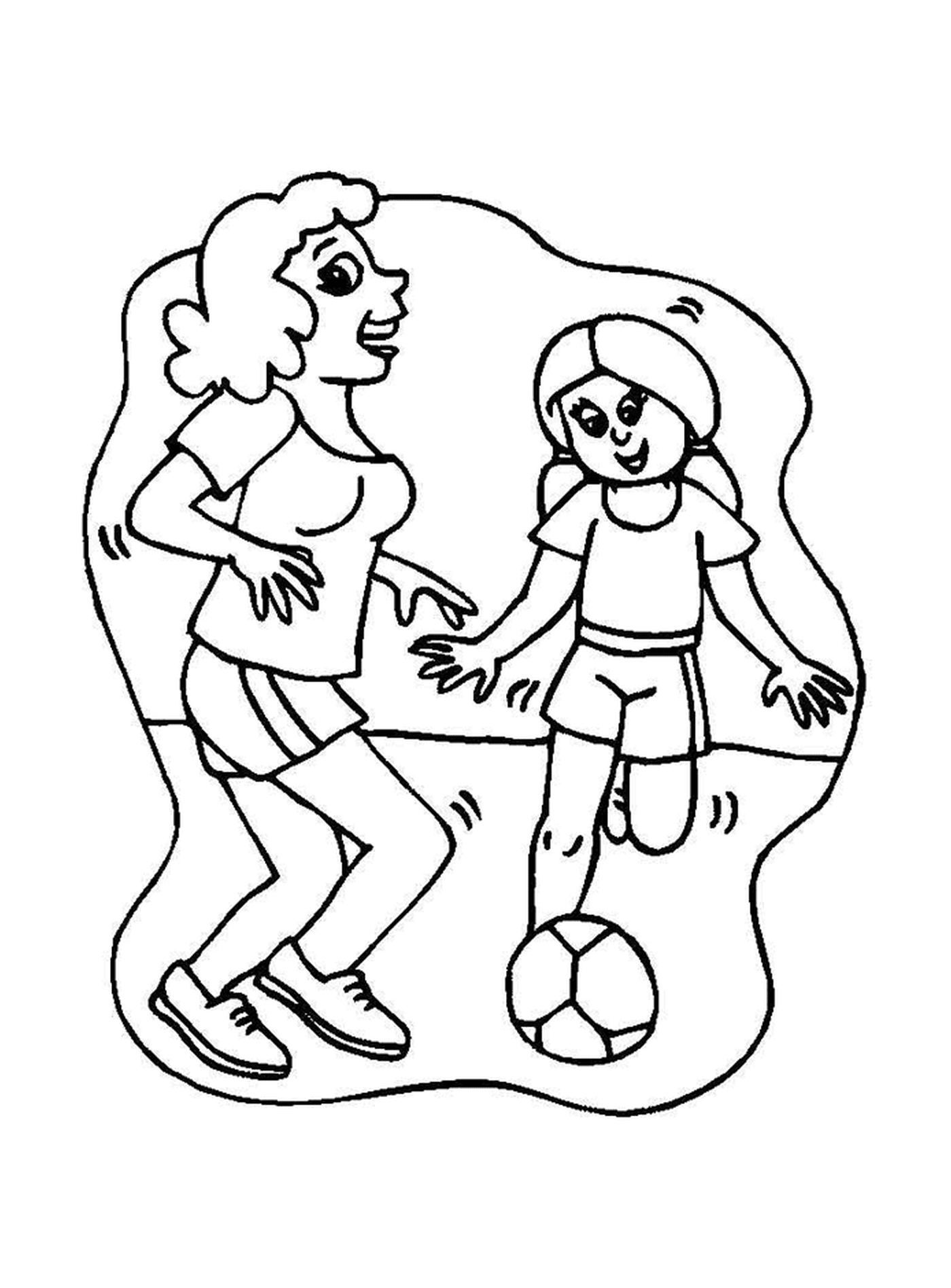  妈妈和女儿玩橄榄球 