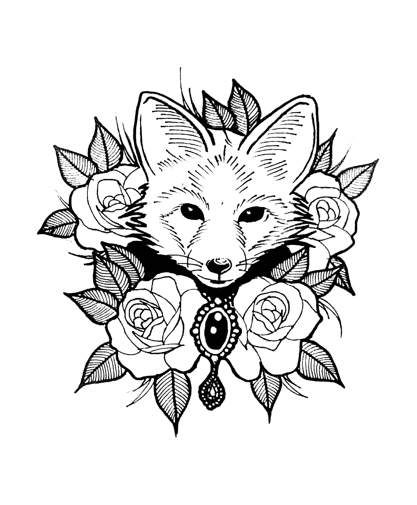  狐和玫瑰,纹身风格 