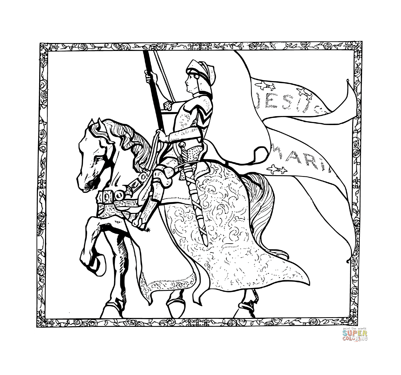  Joana d'Arc montando um cavalo 