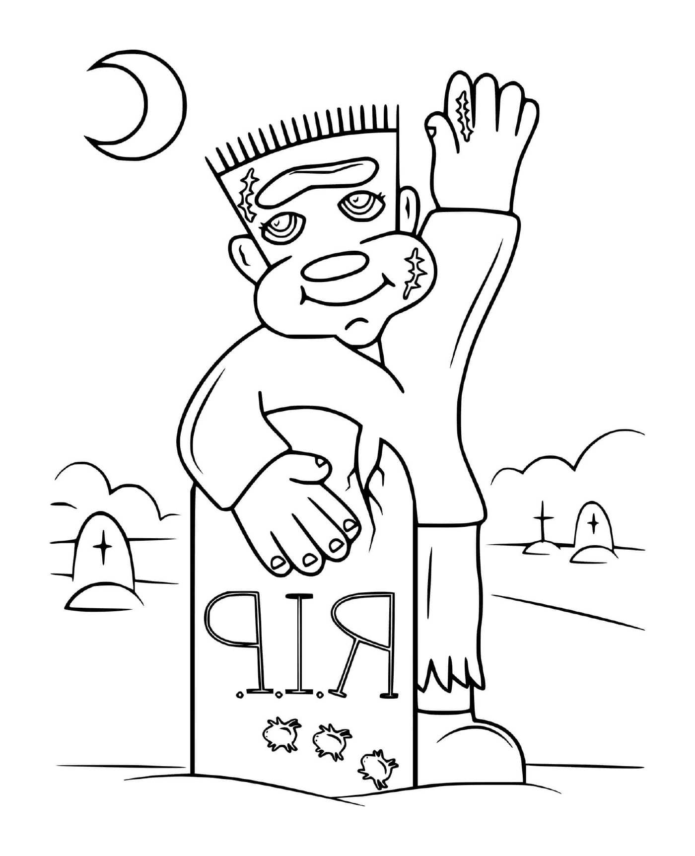  Frankenstein na frente de um túmulo 
