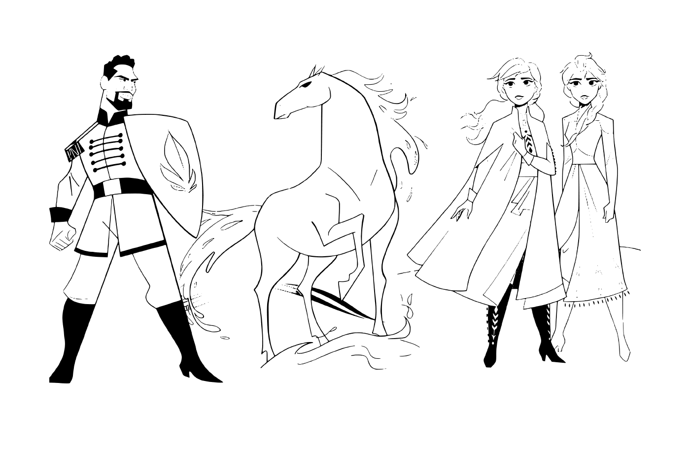  Anna e Elsa com o cavalo Nokk contra o tenente Mattias da Rainha da Neve 2 