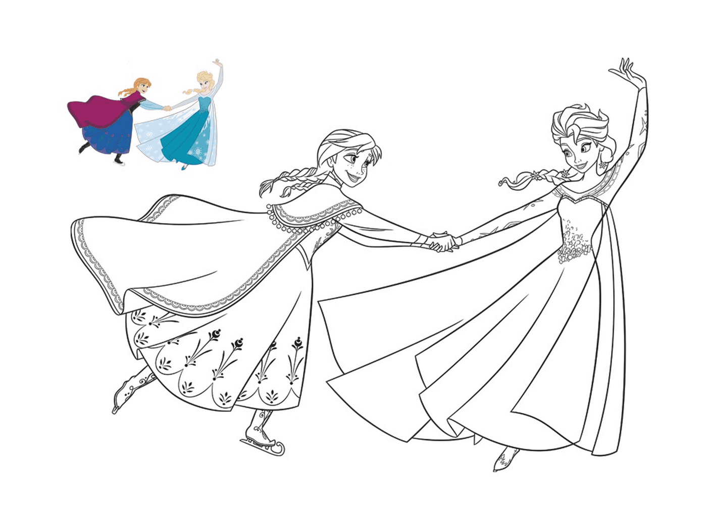  Elsa e Anna patinam felizes 