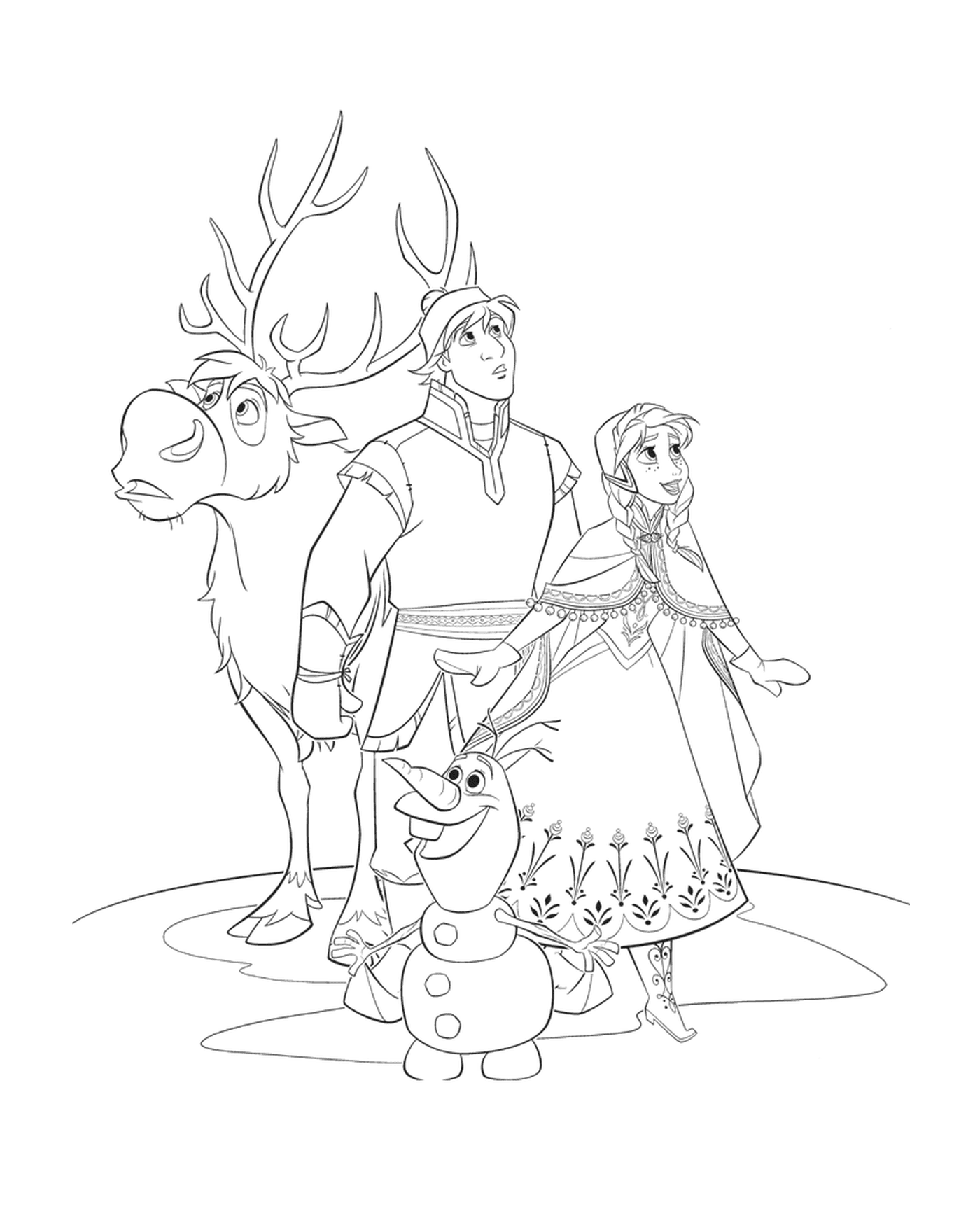  Anna, Rainha da Neve, com Olaf e Kristoff 