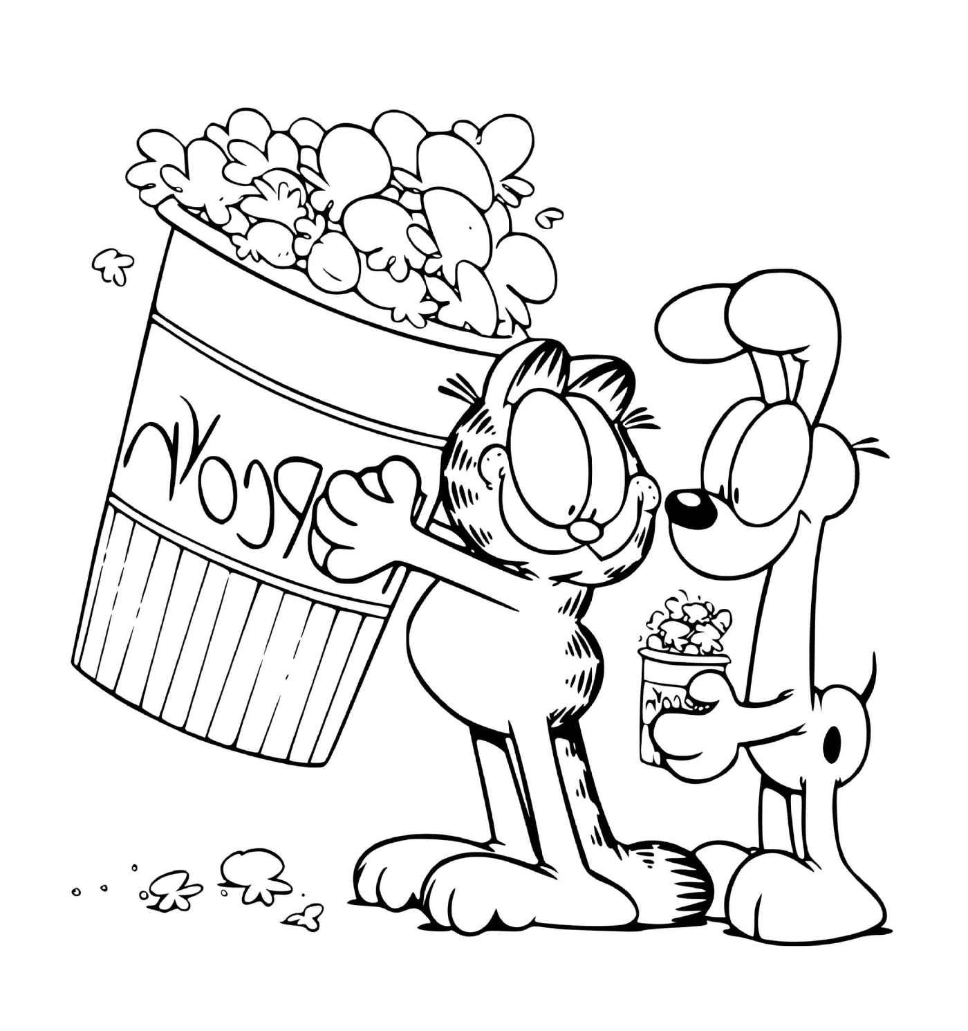  Garfield e Odie compartilham pipoca 