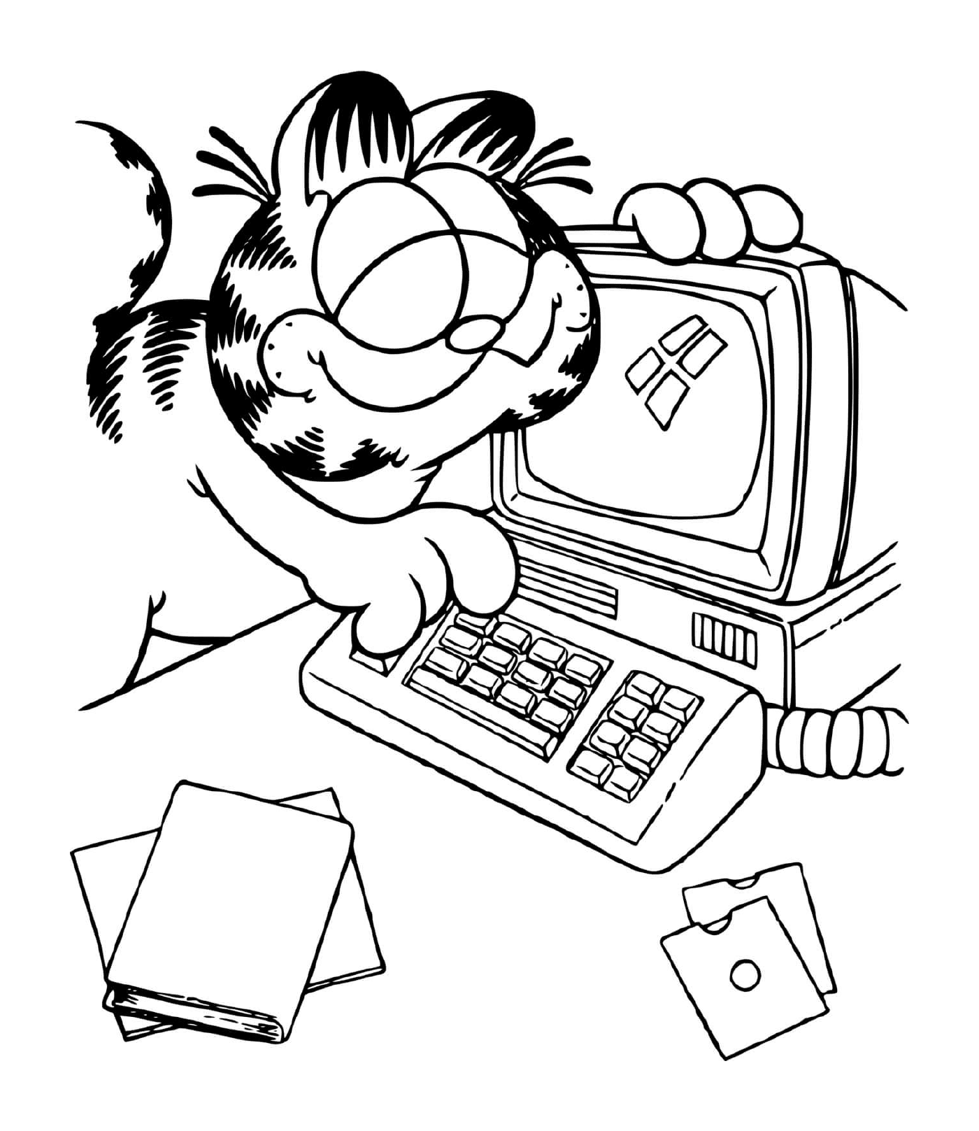  Garfield usa um computador 