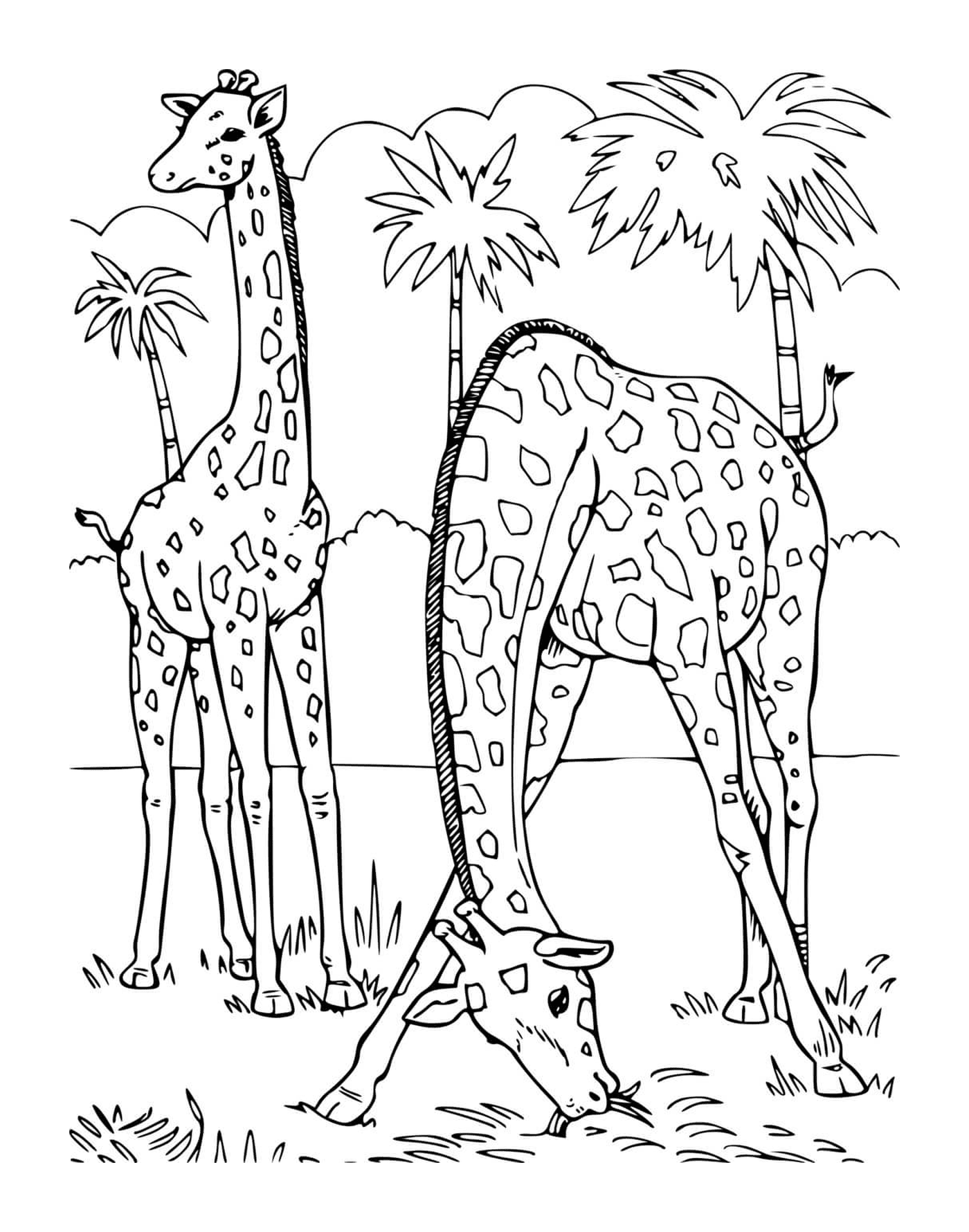  两只长颈鹿在草原上 