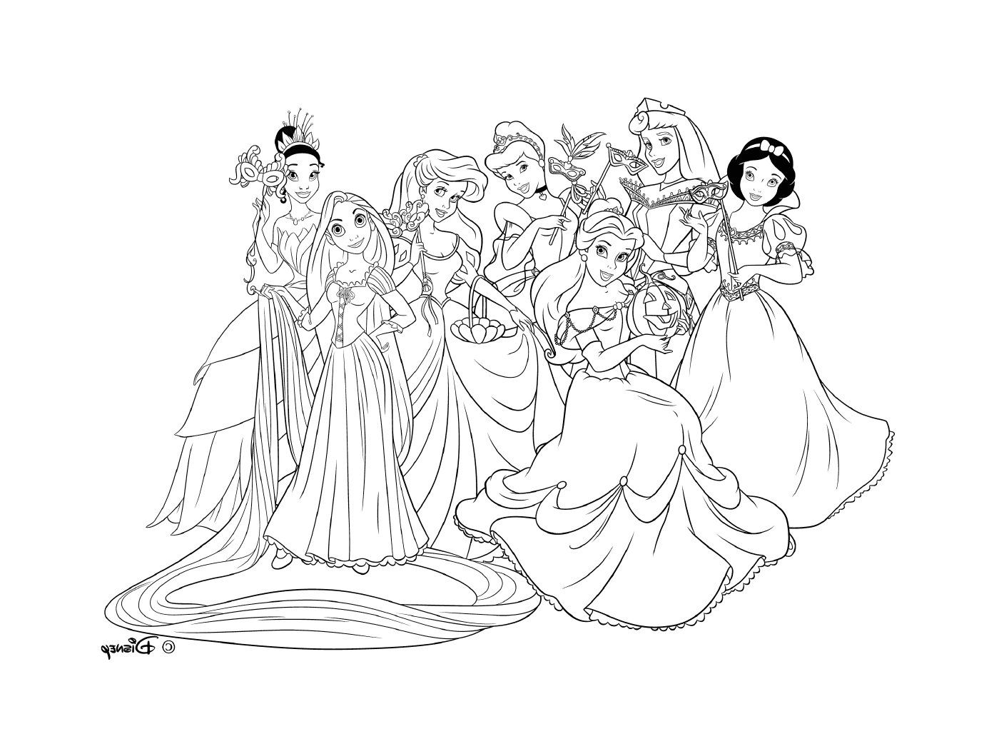  Um grupo de princesas da Disney posando para uma foto 
