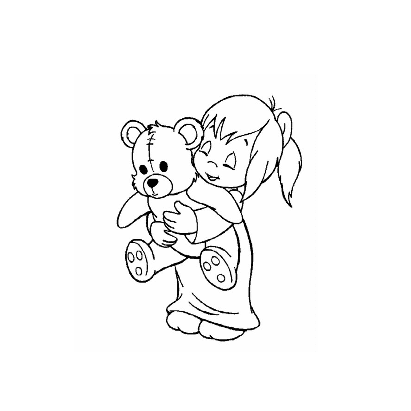  Uma menina segurando um ursinho de pelúcia em seus braços 