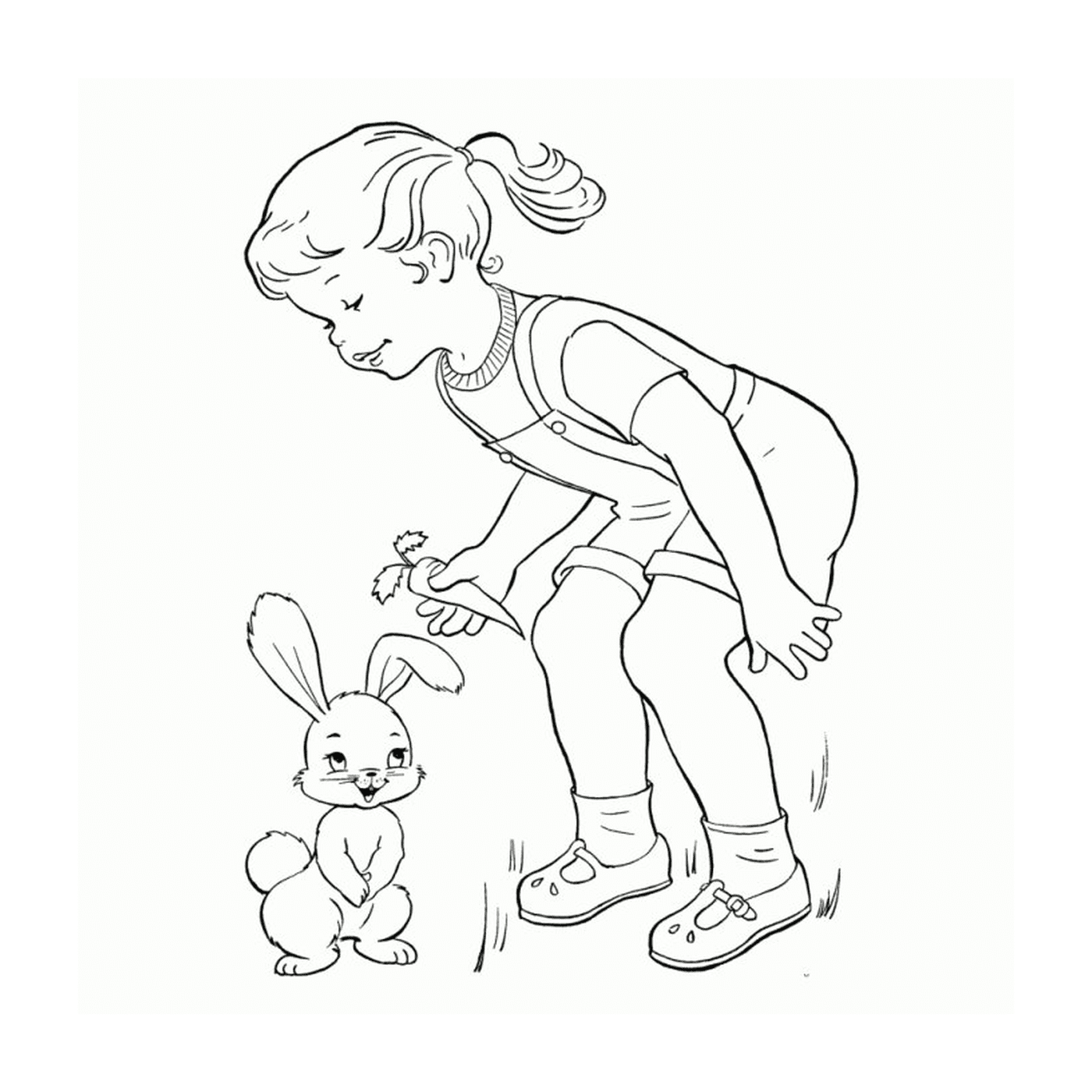  Uma menina ao lado de um coelho 