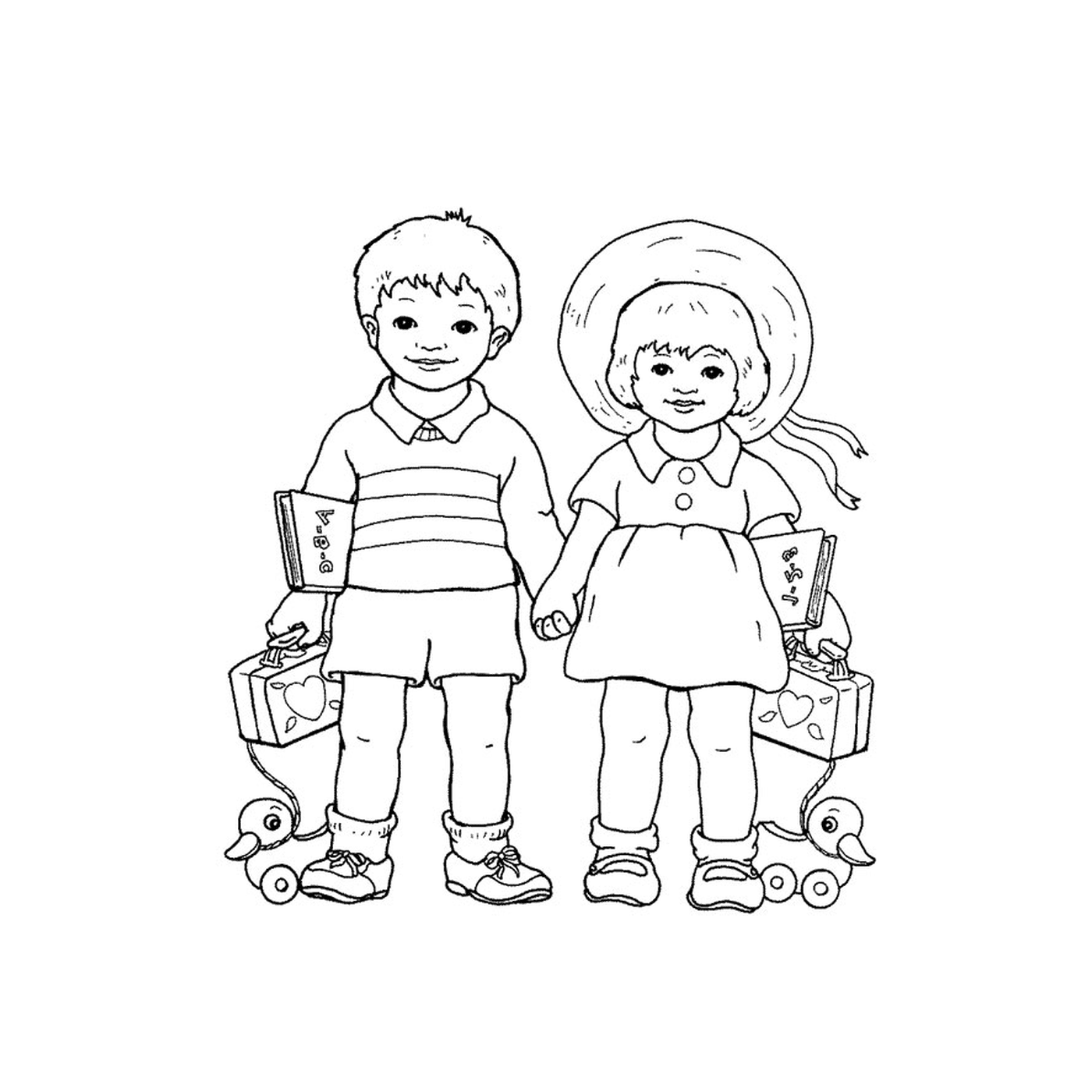  Um menino e uma menina de mãos dadas 