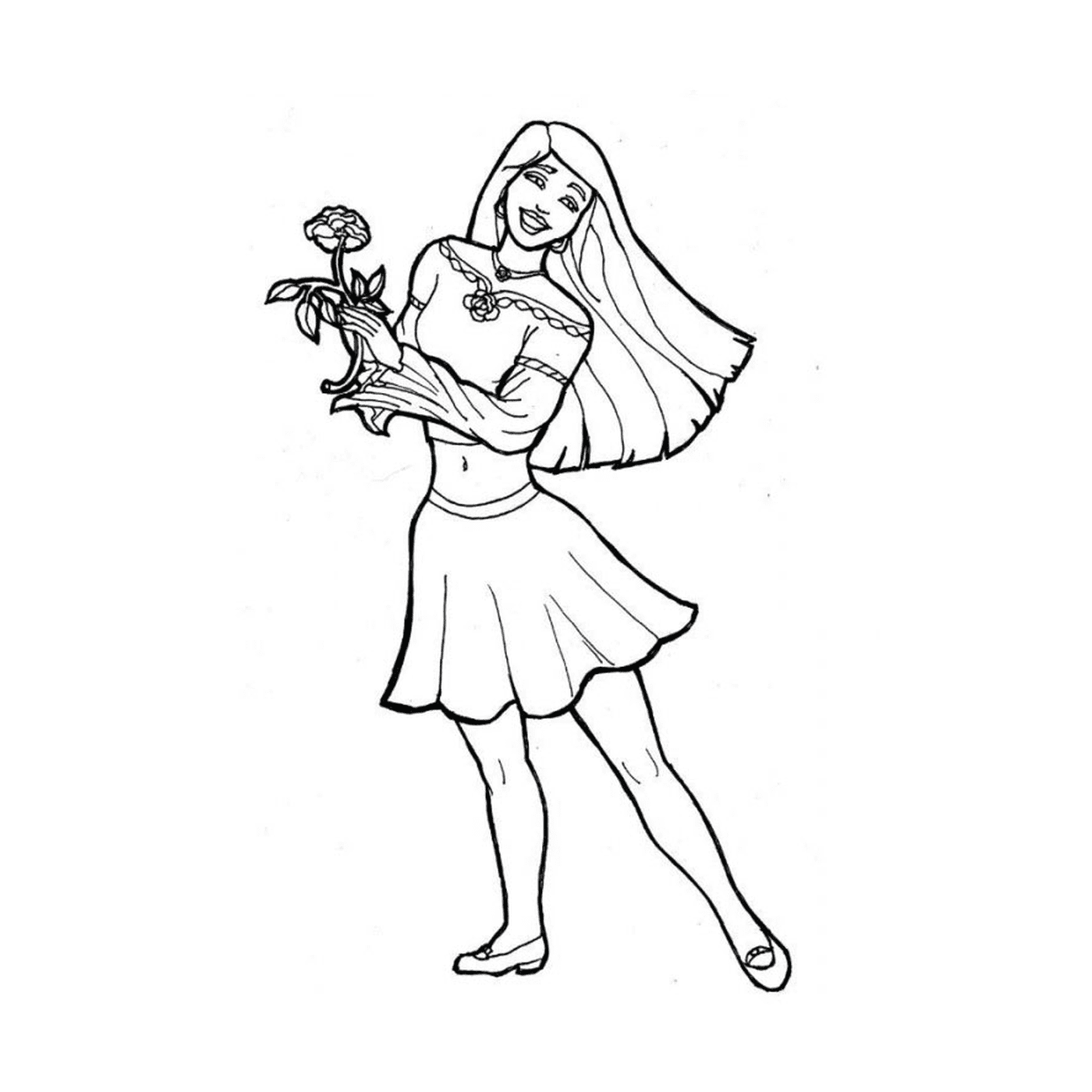  Uma mulher segurando uma flor na mão 