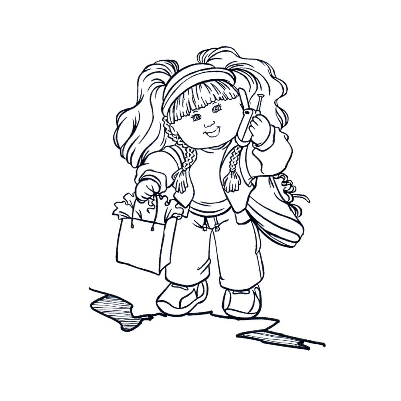  Uma menina de 7 anos segurando sacos de compras 