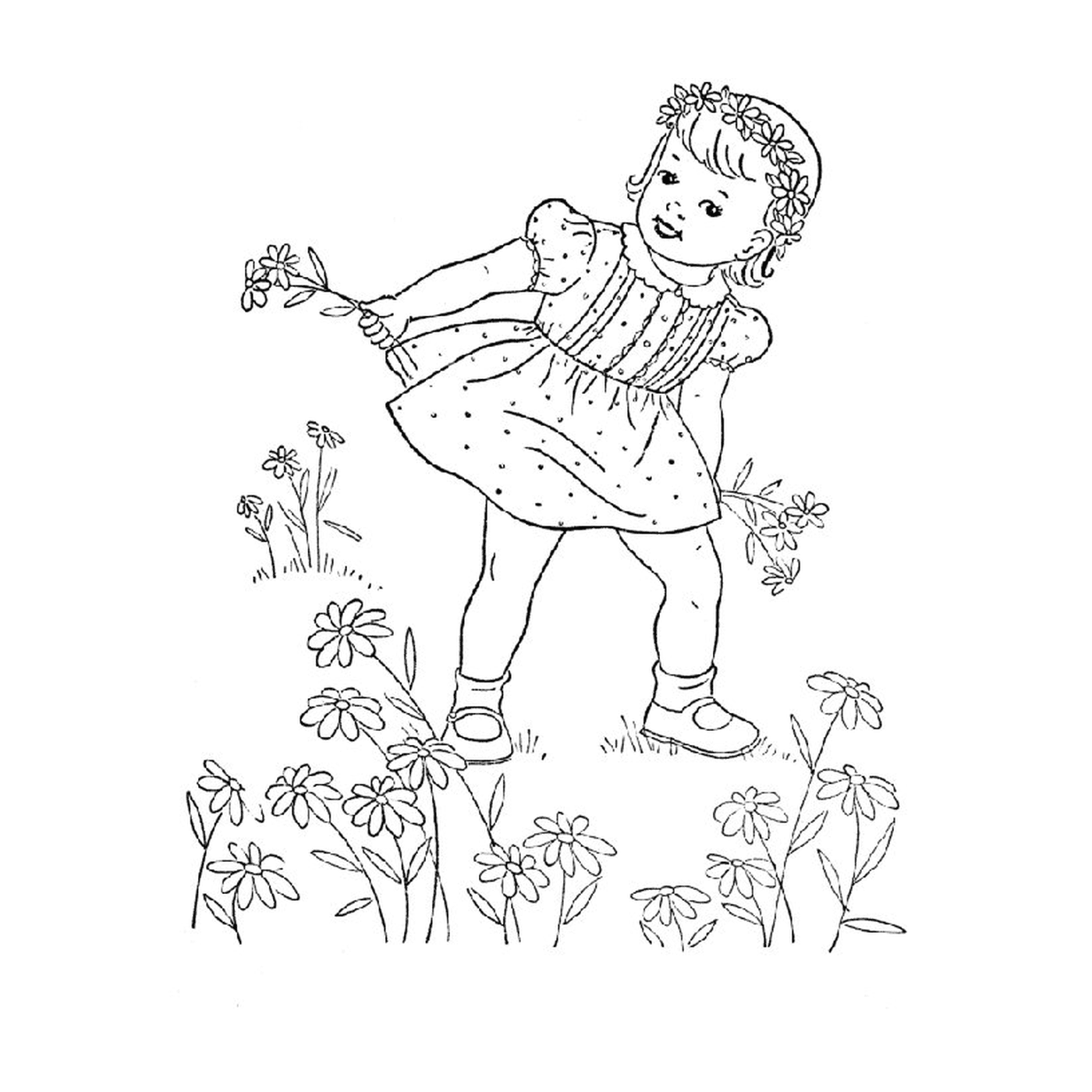  Uma menina segurando flores 