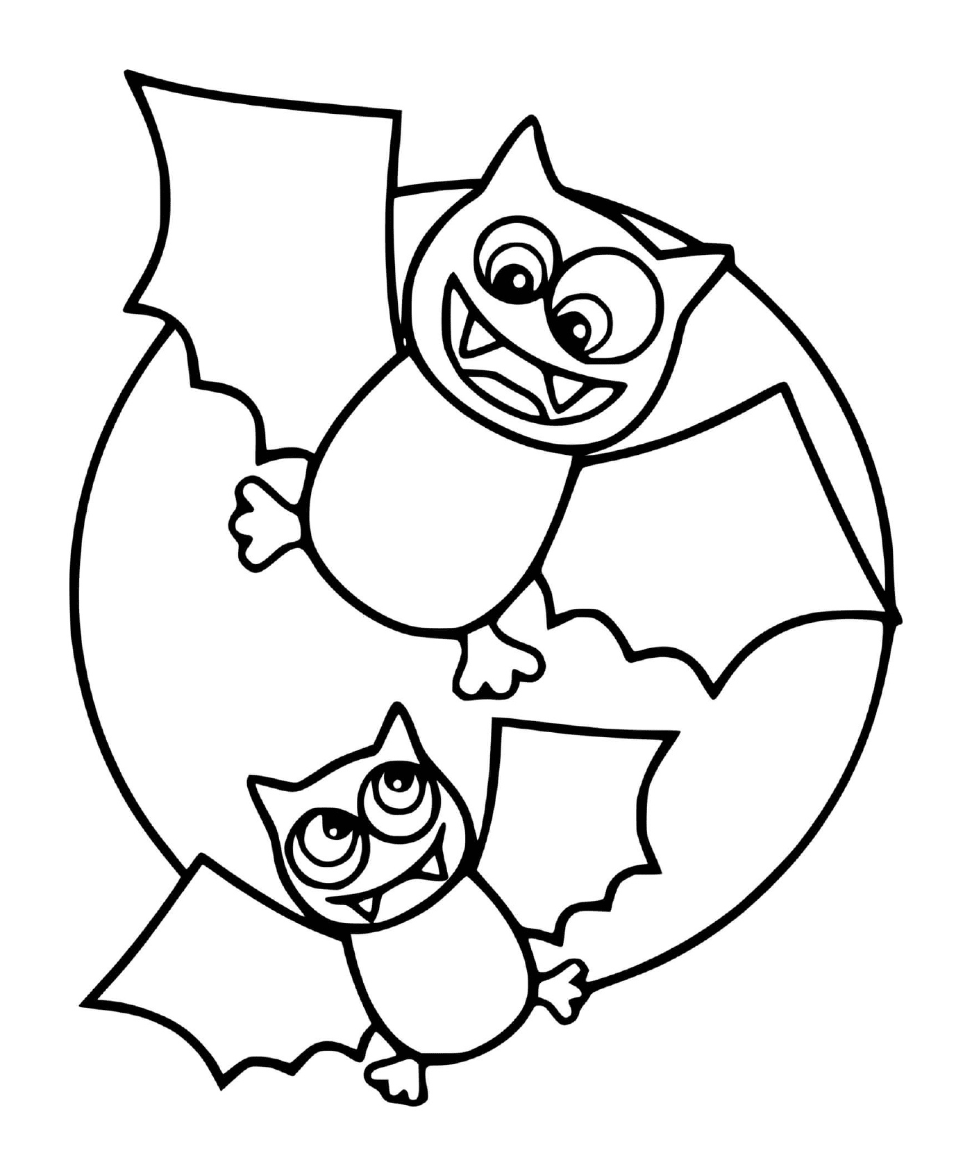  Dois morcegos na versão dos desenhos animados com a lua 