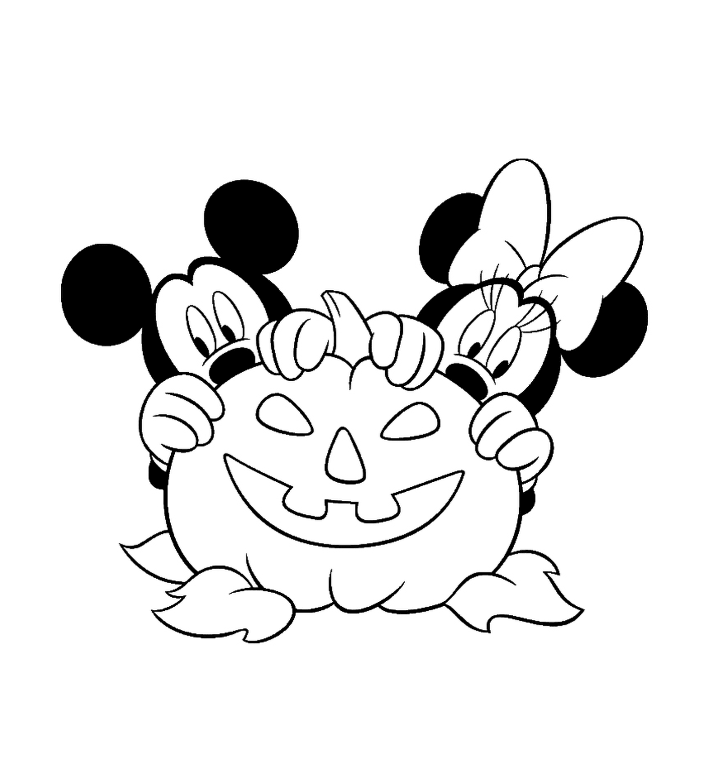  Minnie e Mickey escondidos atrás de uma abóbora 