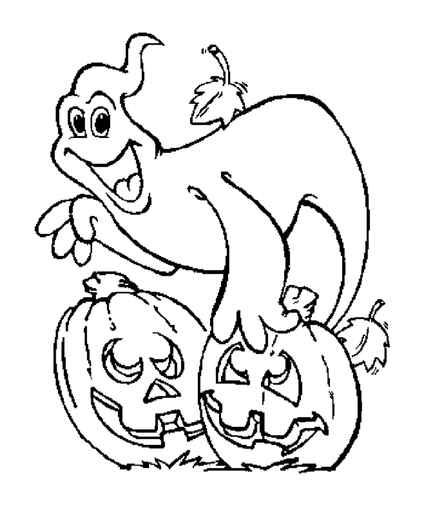  Um fantasma e duas abóboras de Halloween 