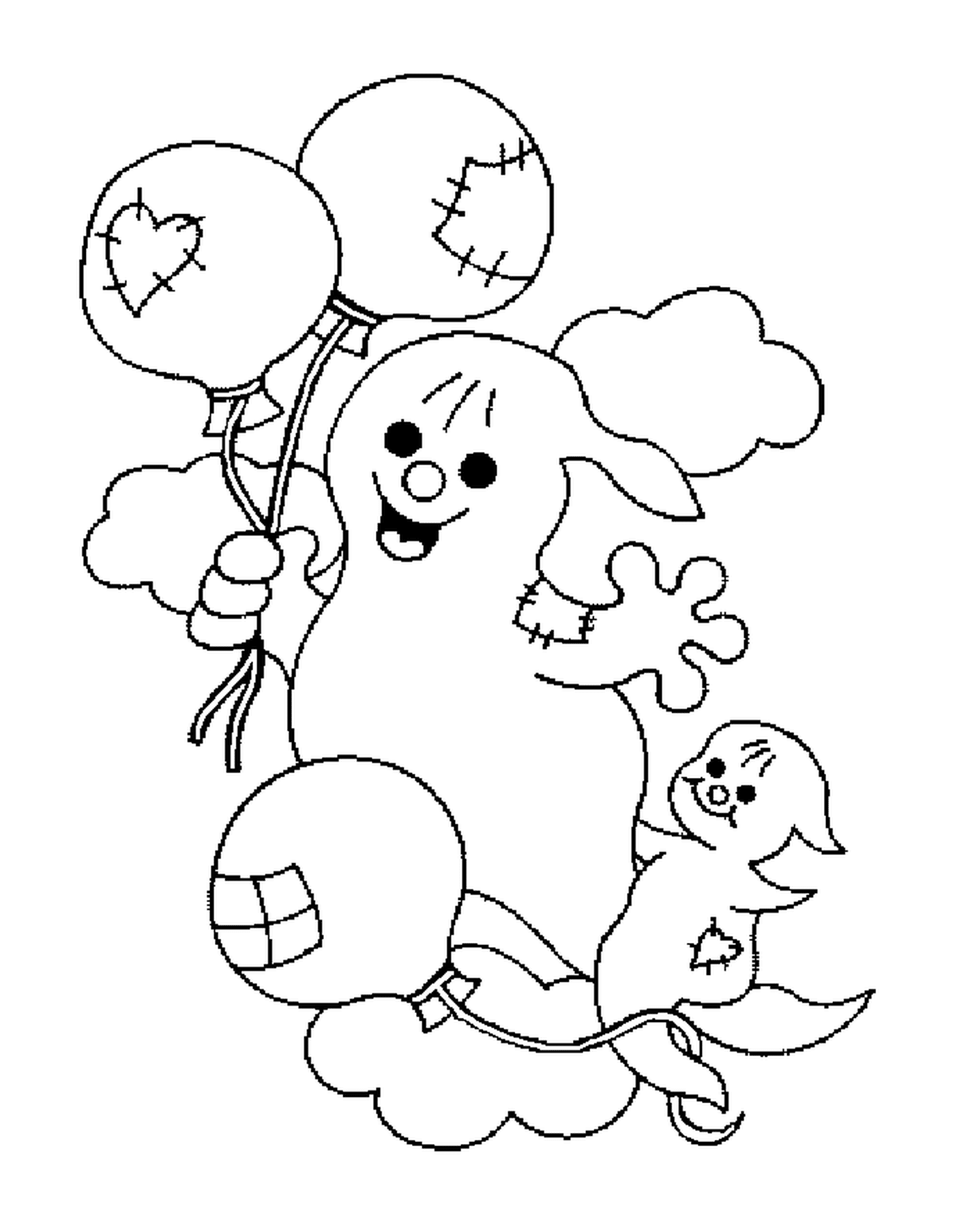  Dois fantasmas nas nuvens com balões 