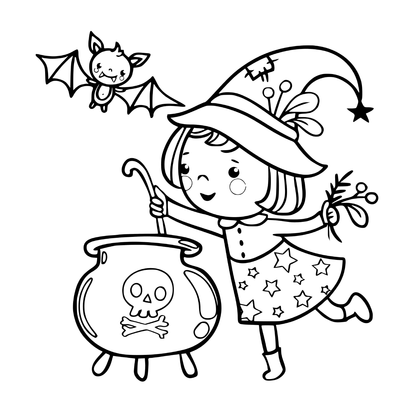  Pequena bruxa prepara uma sopa mágica 