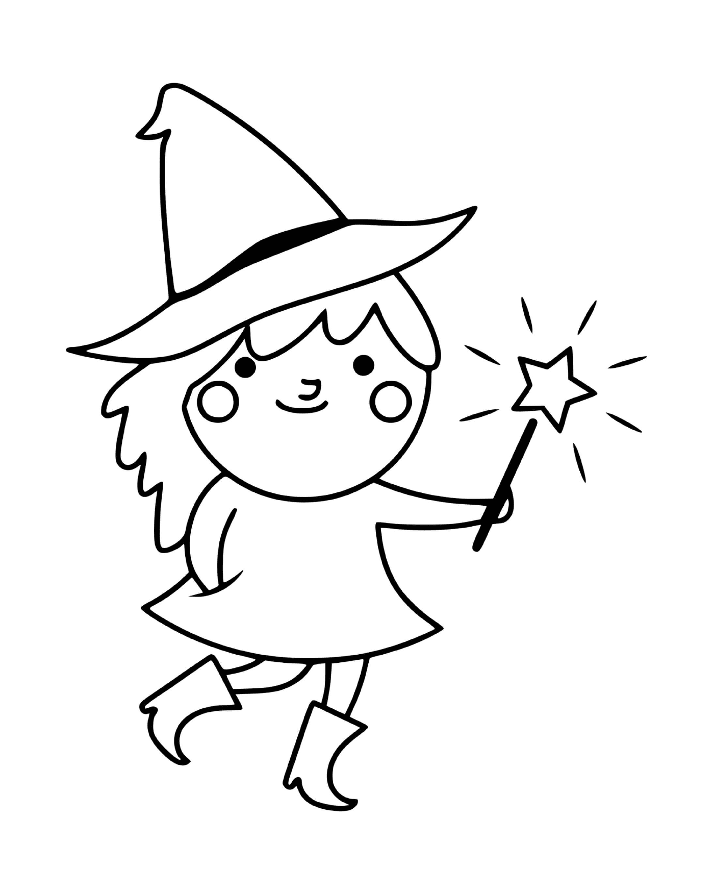  Bruxa adorável com uma varinha mágica 