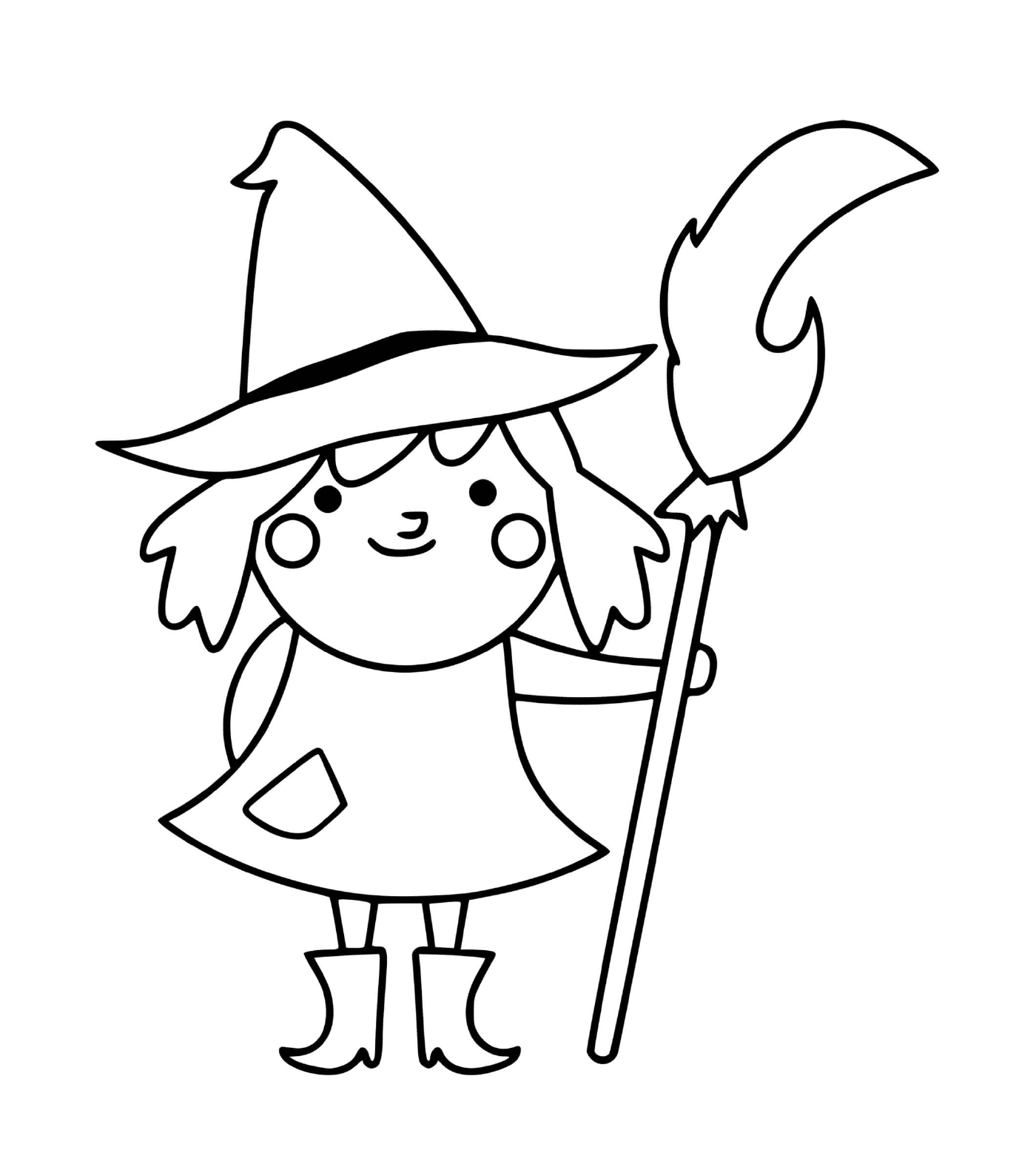  可爱的女巫带着扫帚 