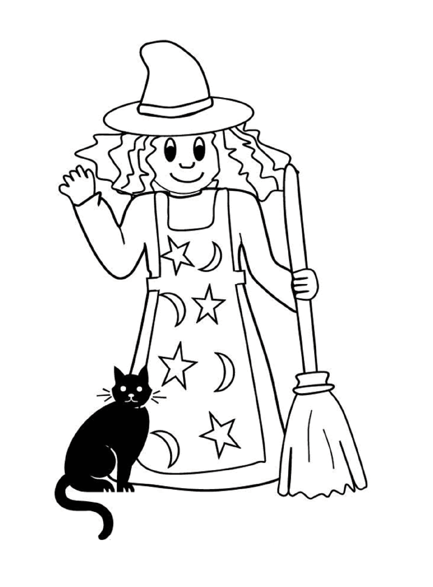  Bruxa simples acompanhada por seu gato preto 