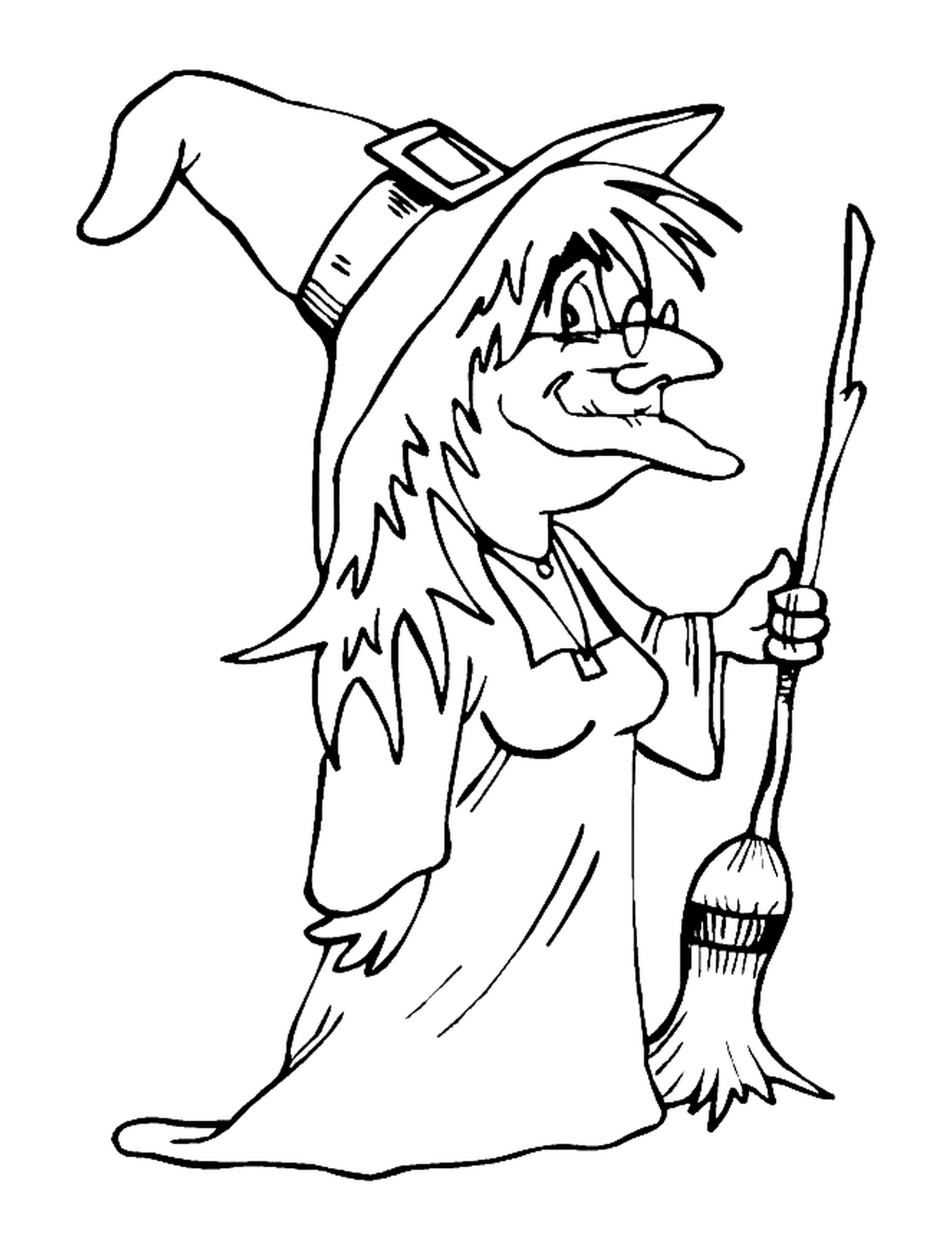  Bruxa velha segurando uma vassoura 
