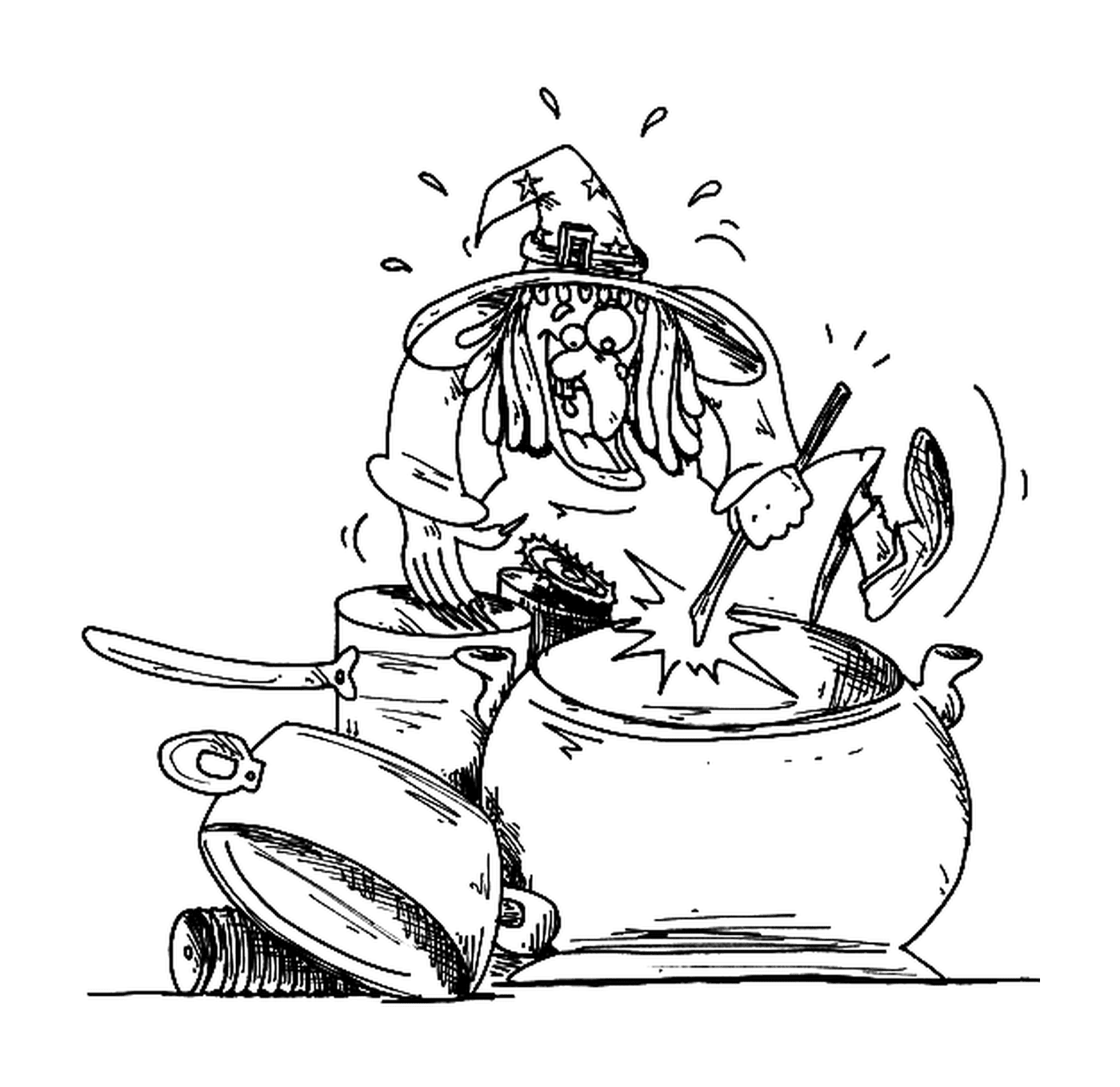  bruxa cozinhando em seu pote 