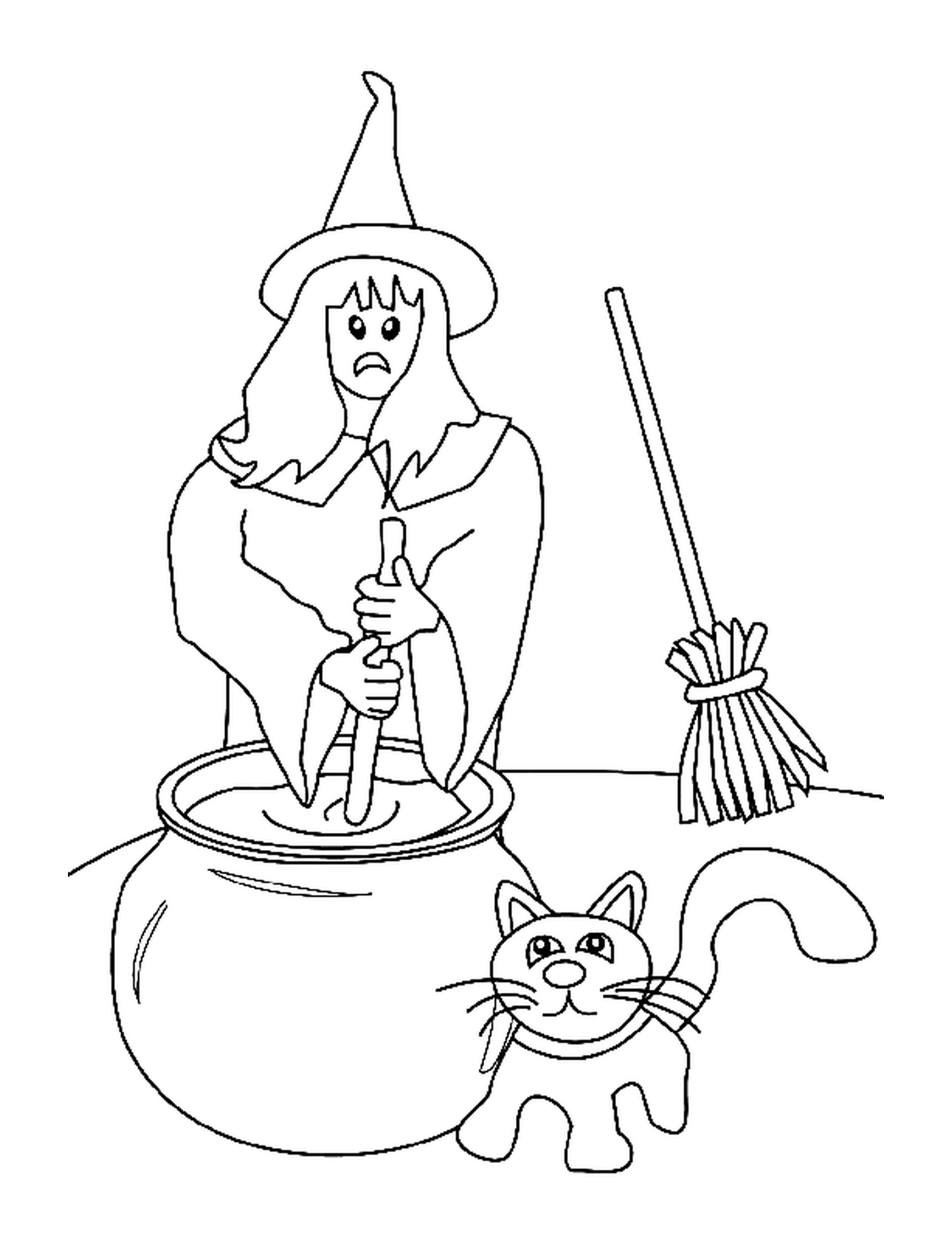  bruxa, vassoura, vaso e gato 