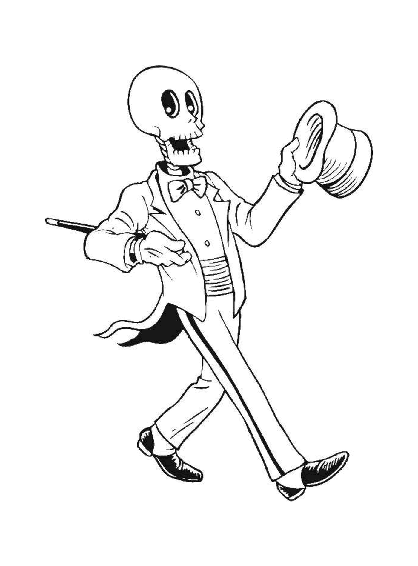  um esqueleto com um chapéu 