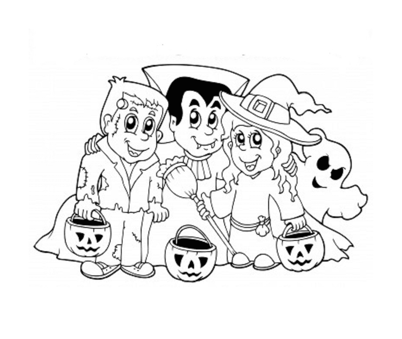  Grupo de crianças vestidas para o Halloween 