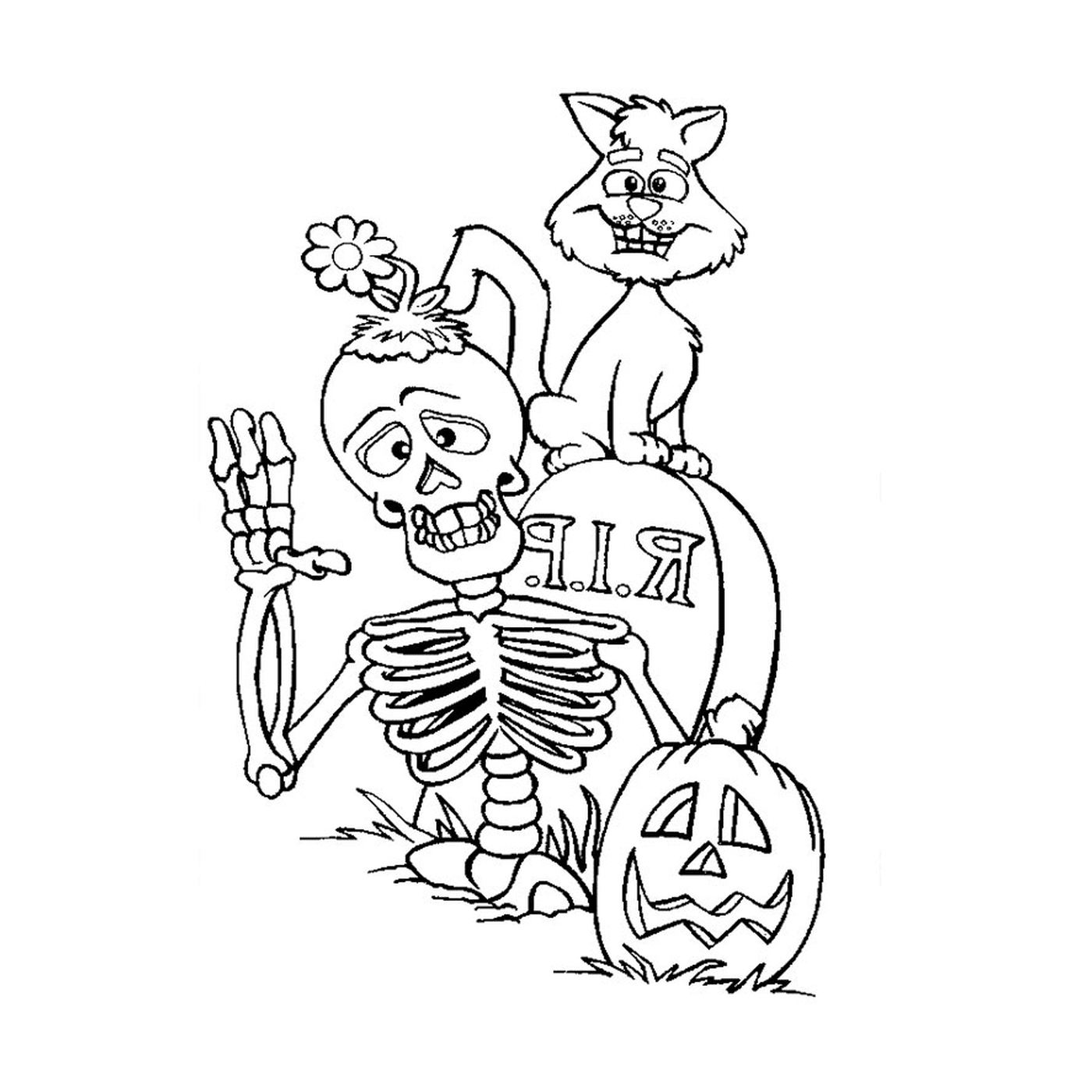  Esqueleto assustador com cão 