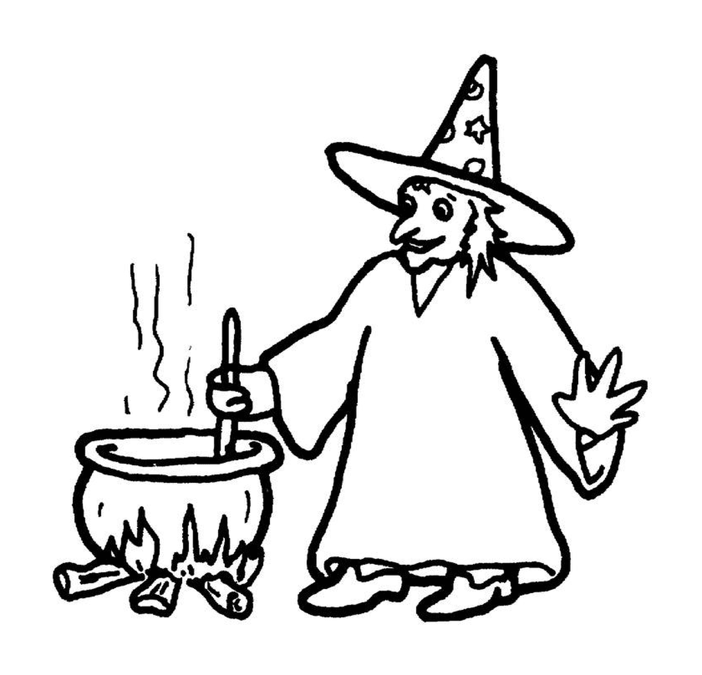  Bruxa mexendo um caldeirão 
