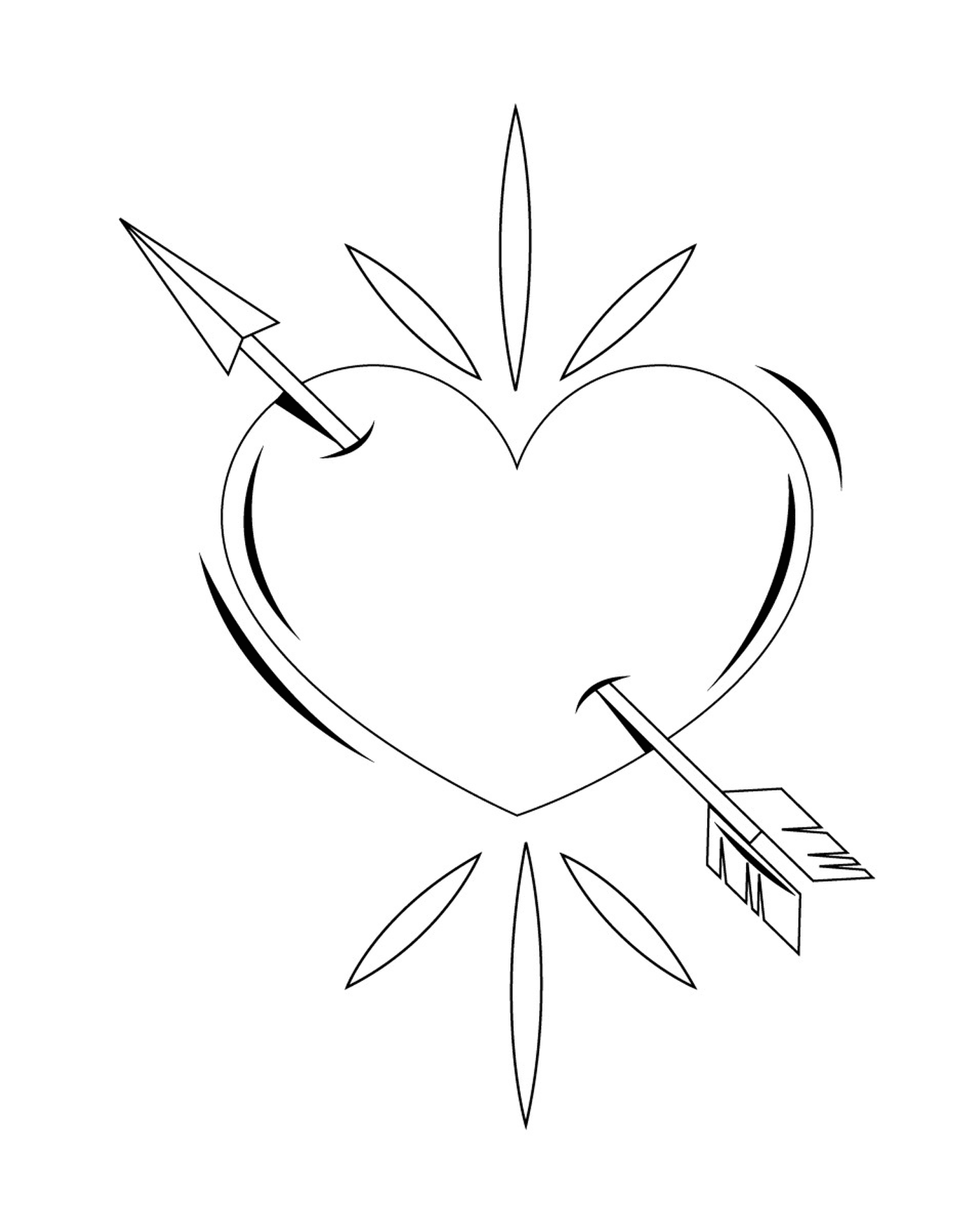  Coração de amor com uma flecha, um desenho preto 