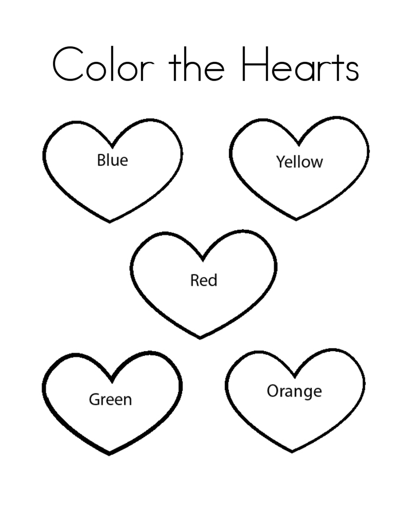  Coração com cinco cores diferentes para colorir 