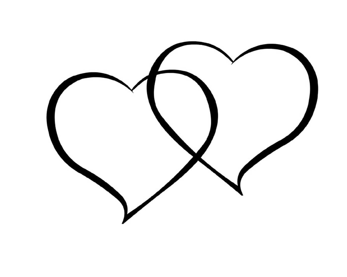 Dois corações desenhados em tinta preta sobre um fundo branco 