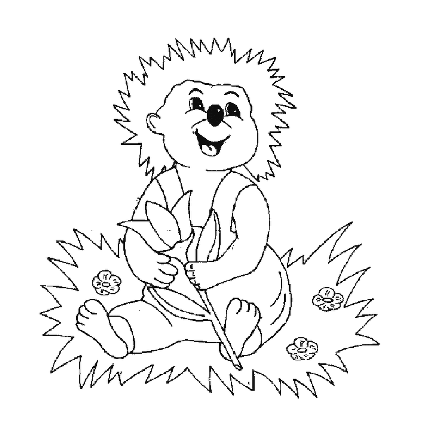  Hedgehog sentado na grama 