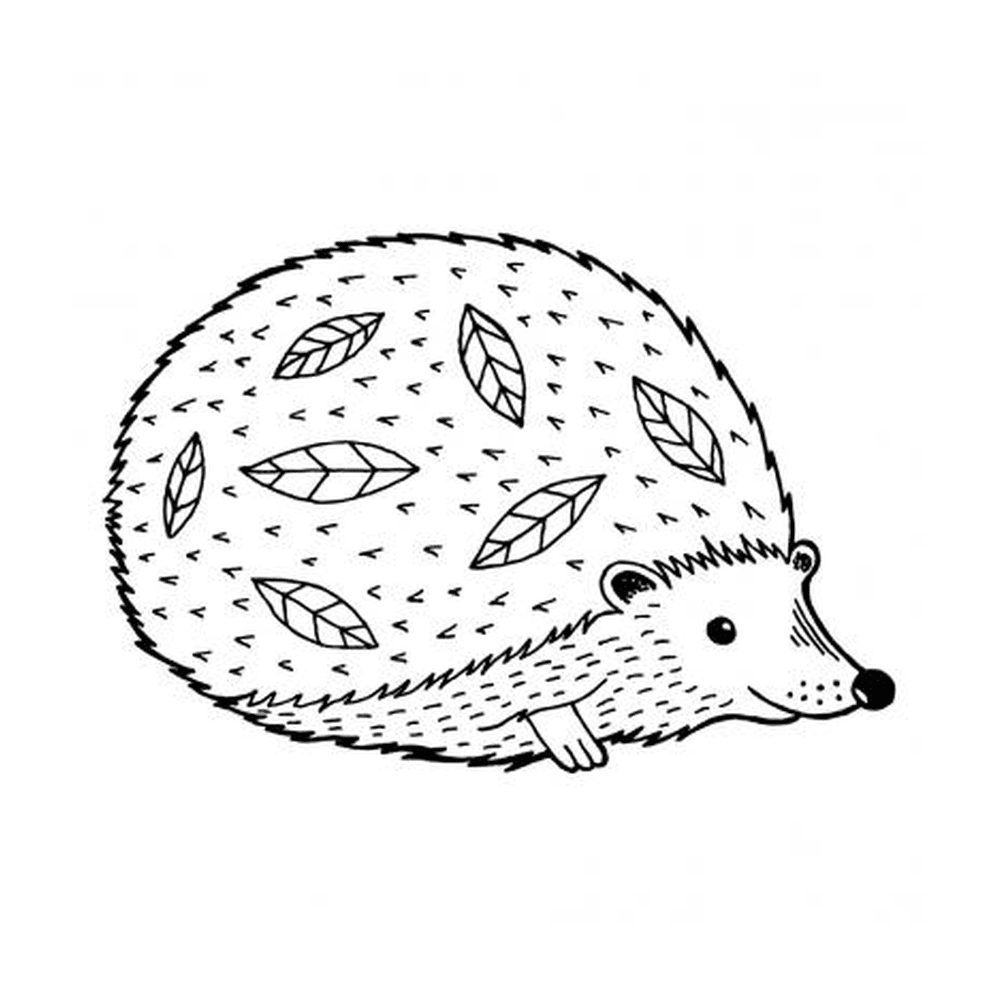  Hedgehog Zen com folhas nas costas 
