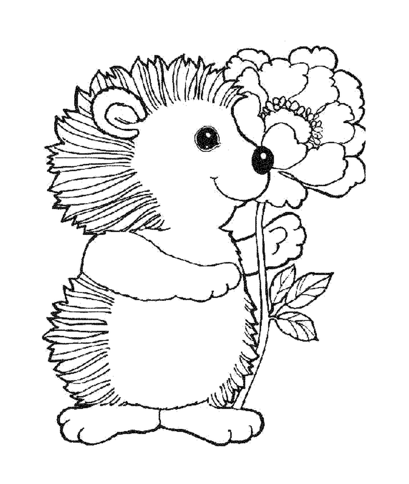  Hedgehog com uma flor bonita 