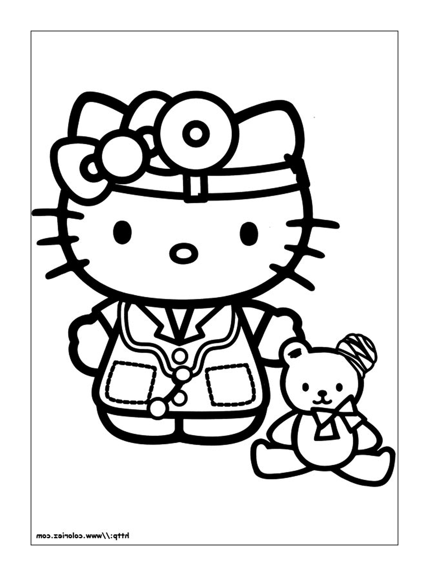  Enfermeira Hello Kitty com um ursinho de pelúcia 