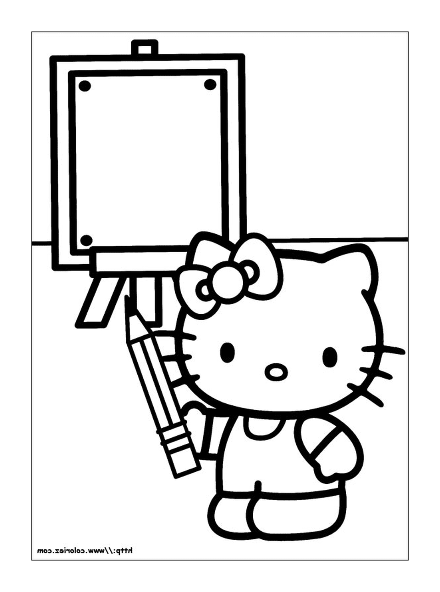  Hello Kitty com um lápis e uma pintura 
