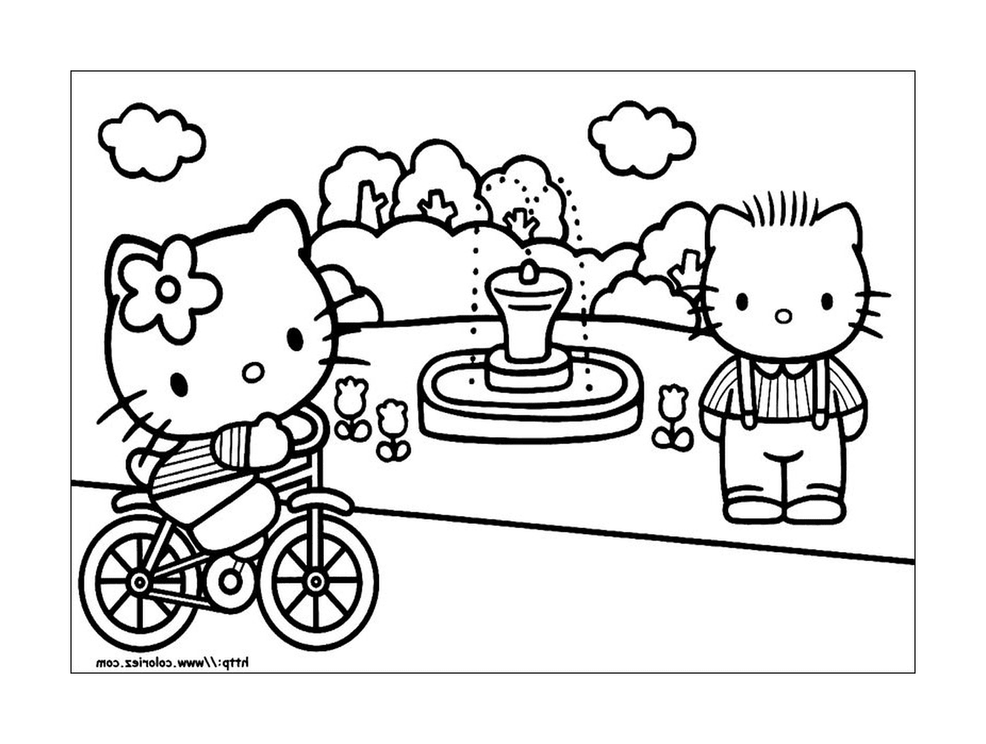  Hello Kitty e um menino andando de bicicleta 